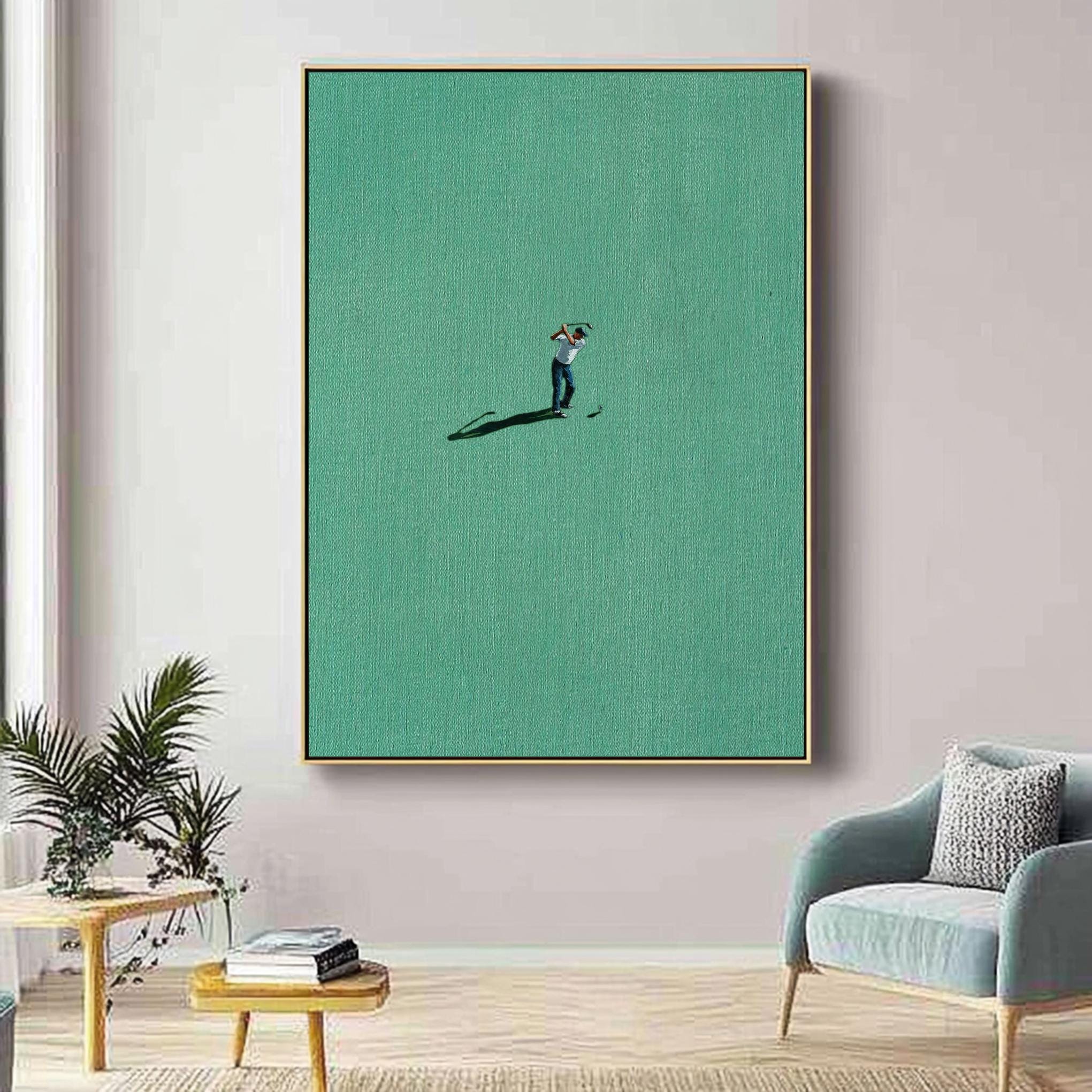 Sunlit Green Course: Modern Art Depicting Golfing in Green #MM651