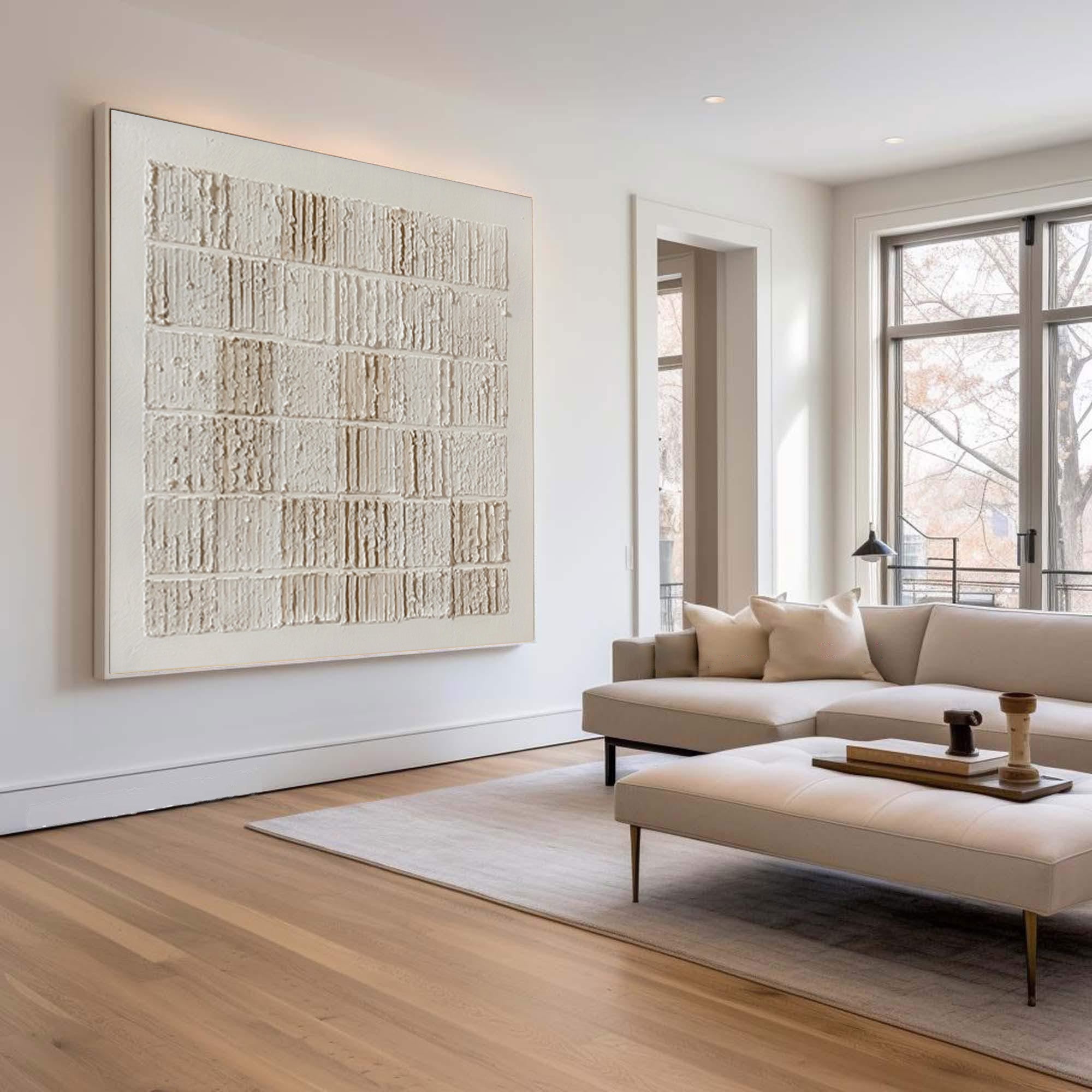 Large White Relief Painting - Minimalist Wall Decor #AG 057