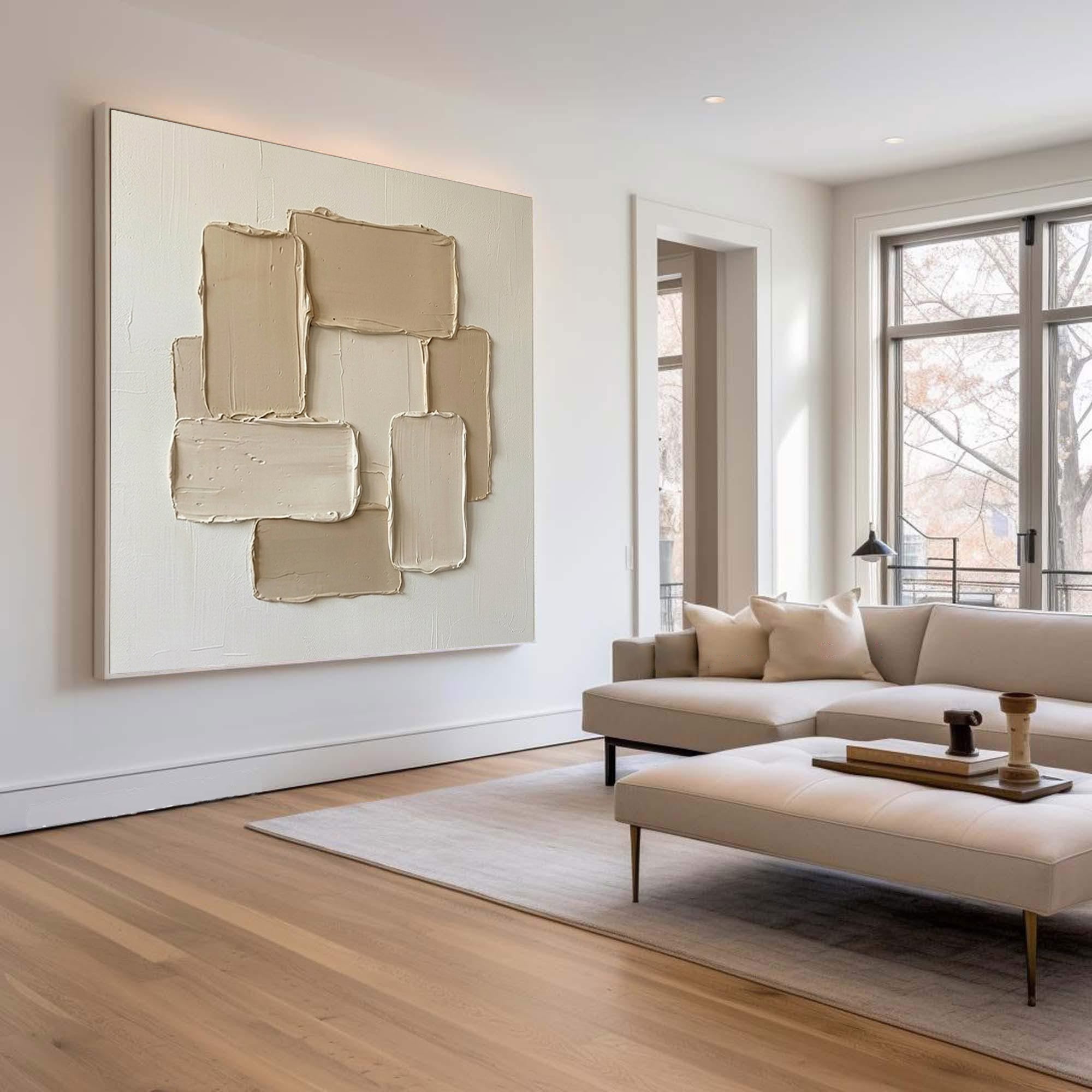 Large Minimal Blocks Oil Painting – Contemporary Hand Painted Texture Art