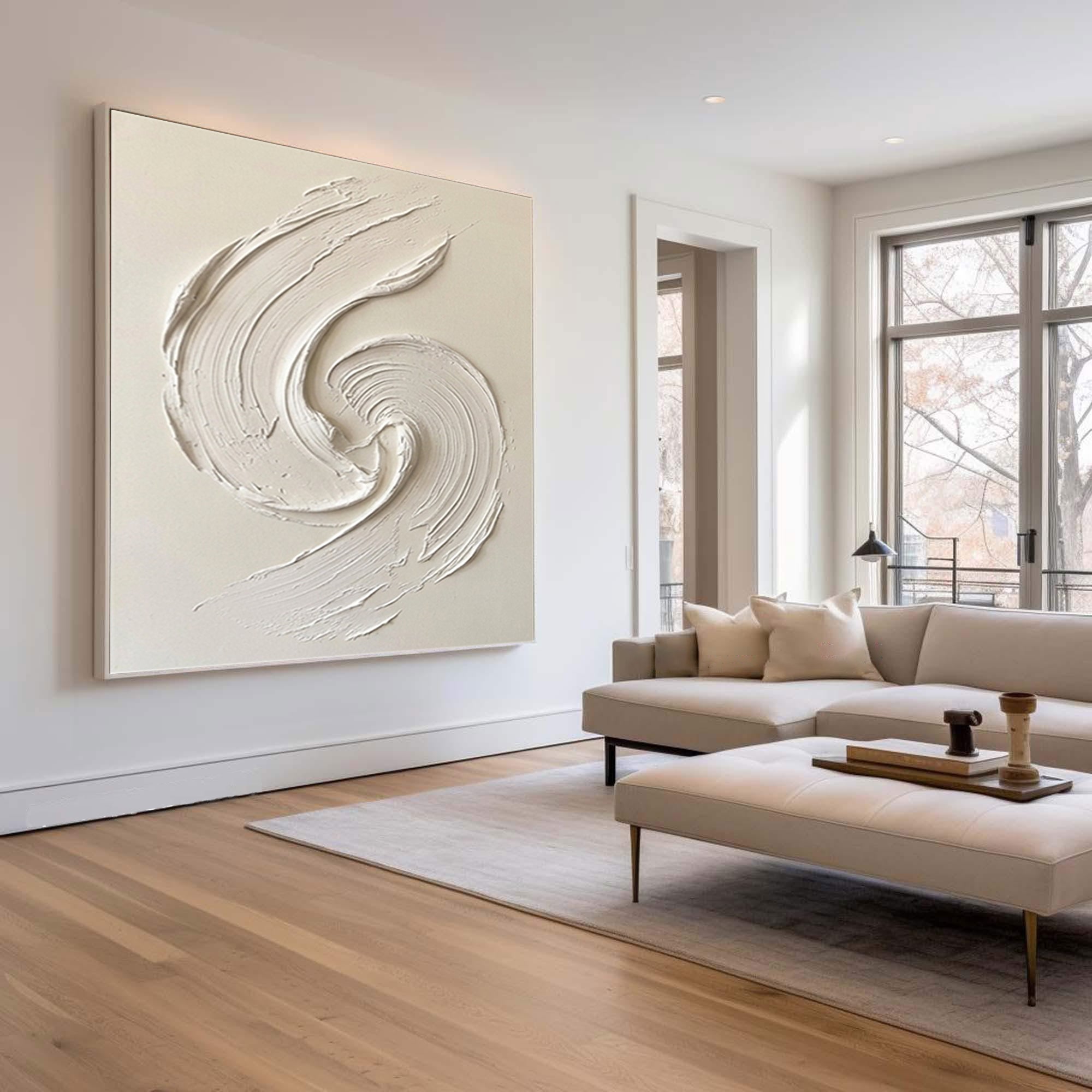 Large Minimalist Textured Wall Art Hand Painted Ivory Abstract Canvas