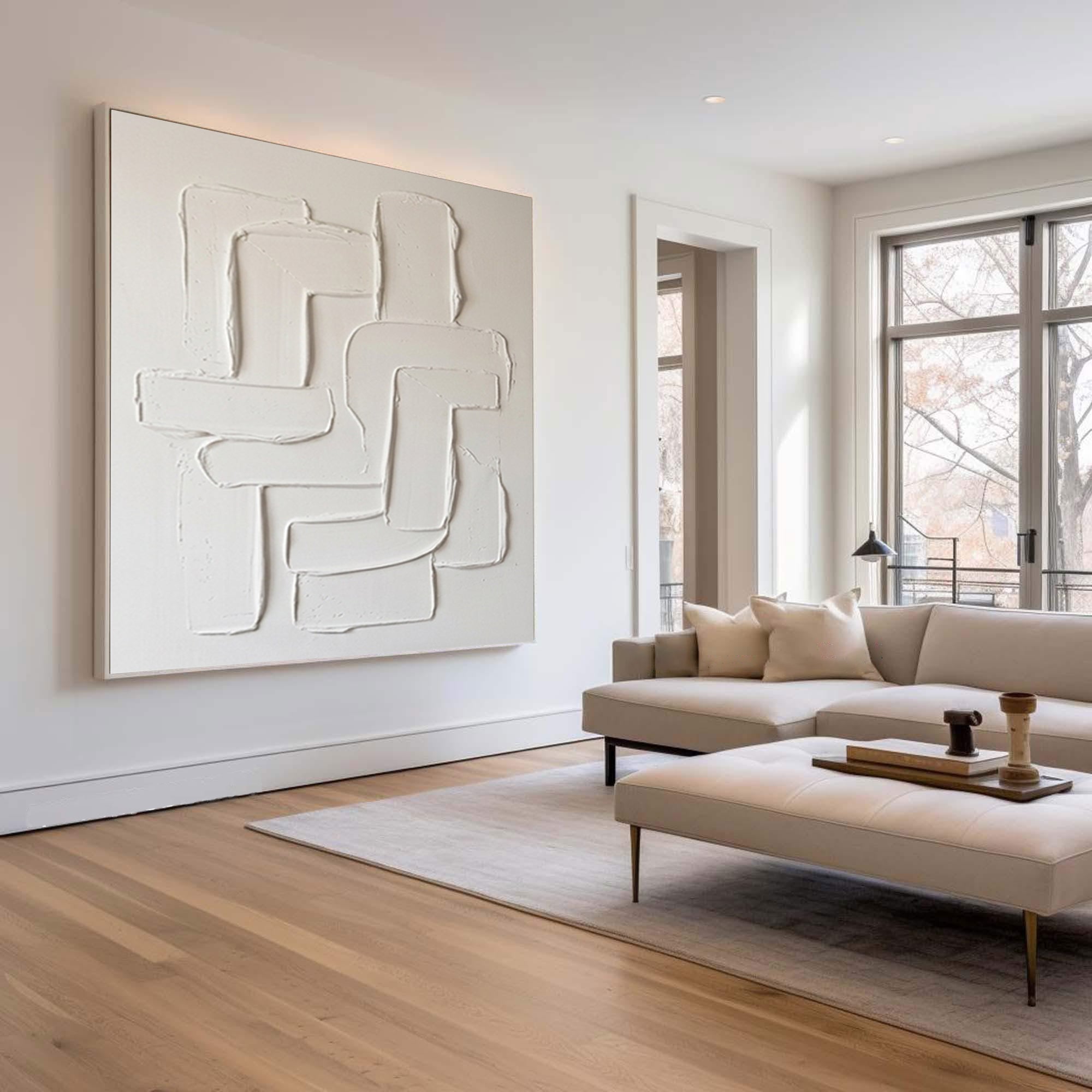 Large Neutral Sculptural Wall Art Hand Painted Curved Texture Canvas
