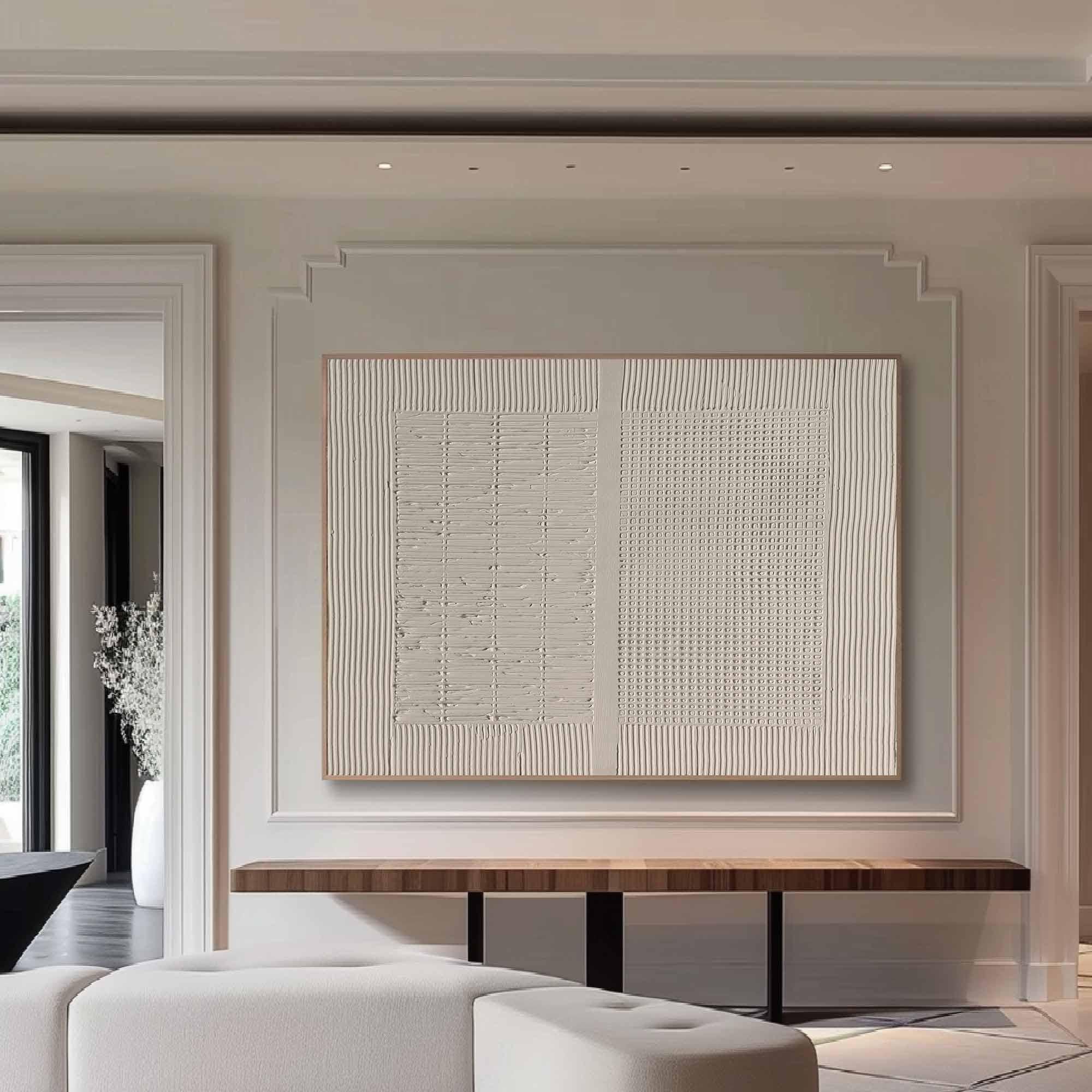 Minimal White Canvas Art - Textured Geometric Relief #AG 056