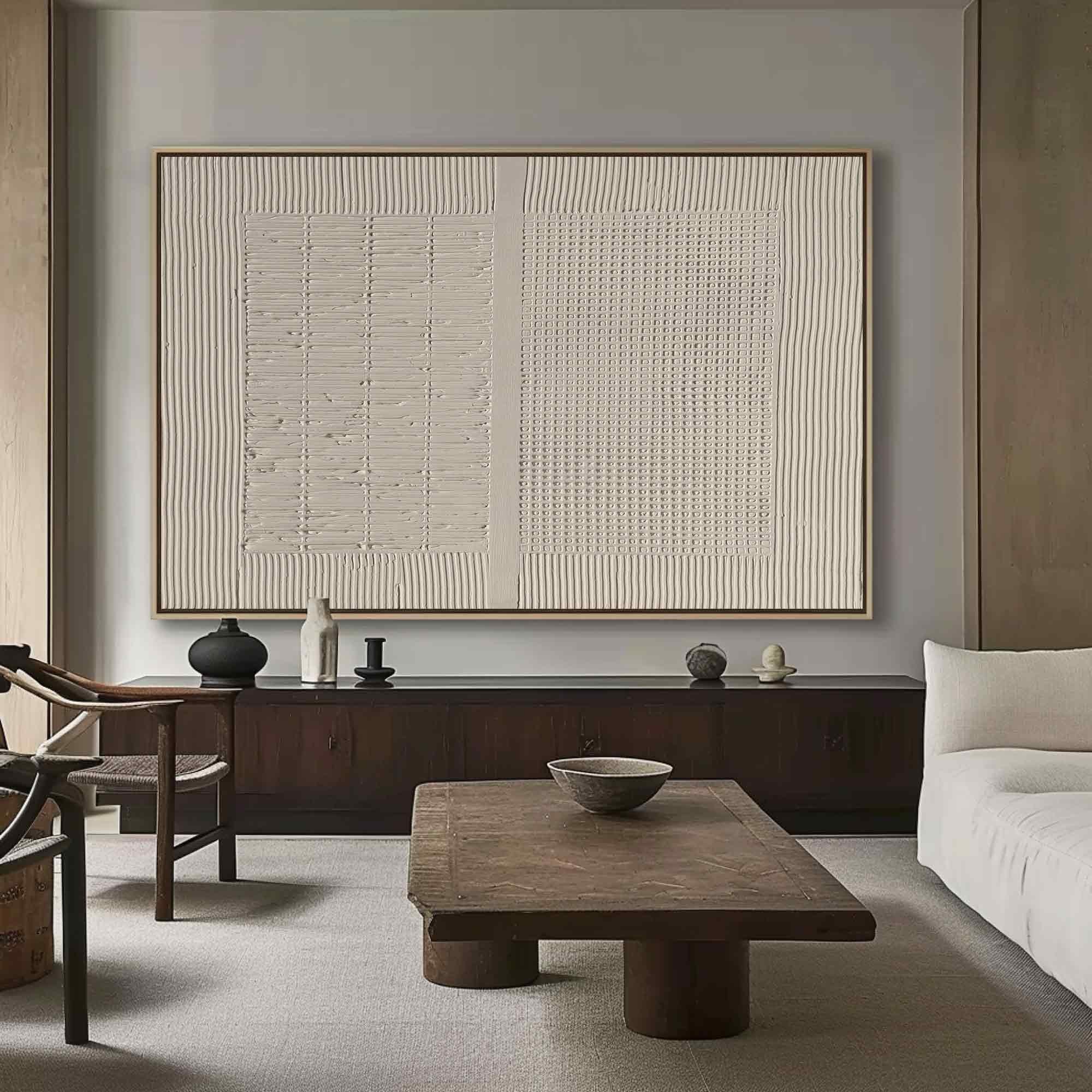 Minimal White Canvas Art - Textured Geometric Relief #AG 056