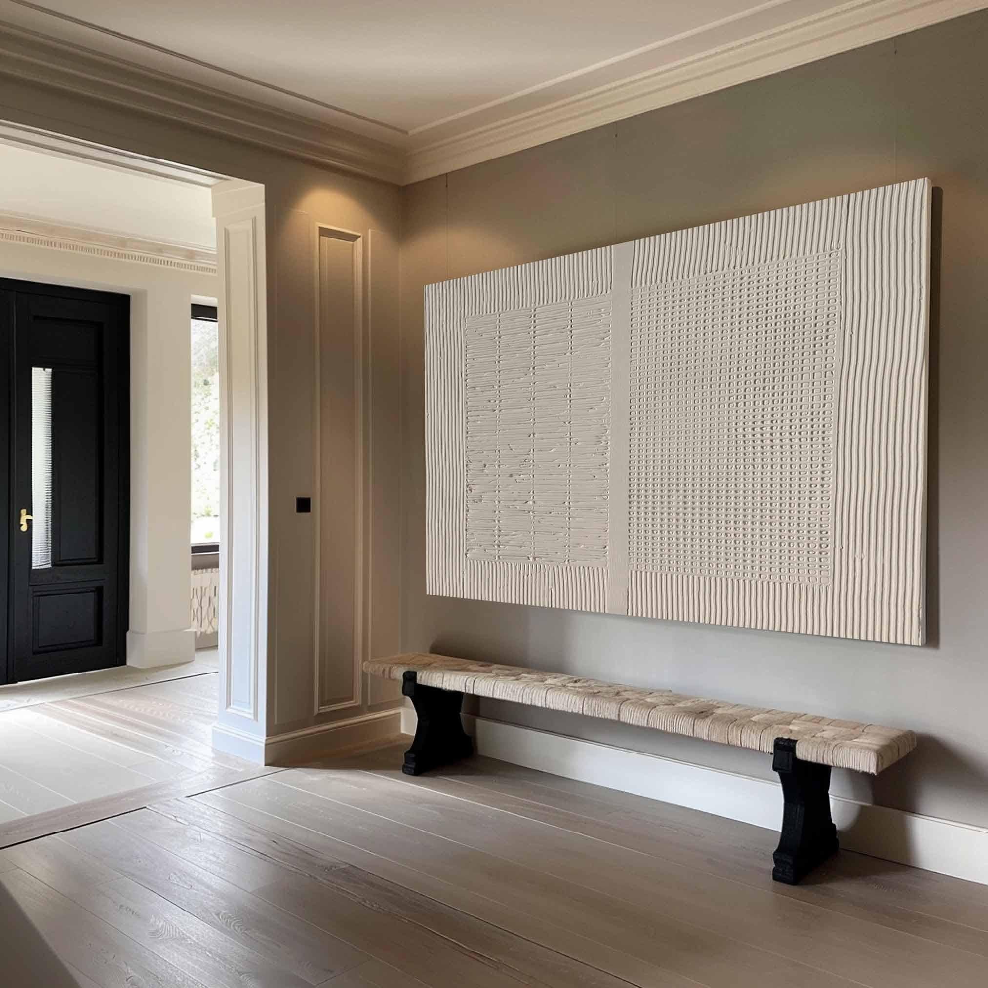 Minimal White Canvas Art - Textured Geometric Relief #AG 056
