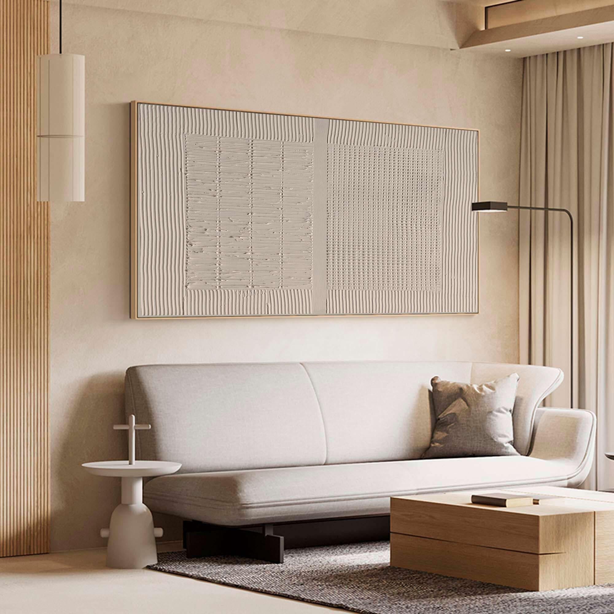 Minimal White Canvas Art - Textured Geometric Relief #AG 056