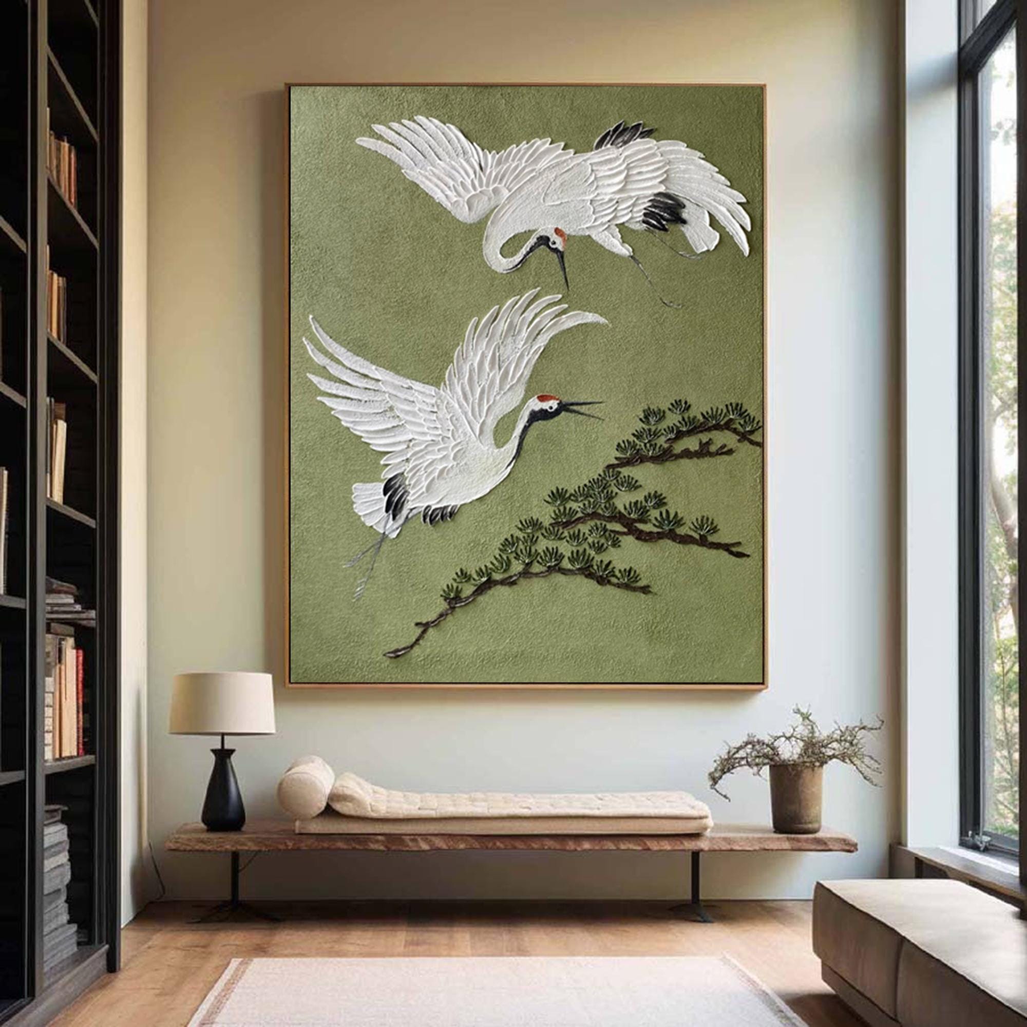 Large Oriental Crane Bird Oil Painting | KelorArt #AG 187