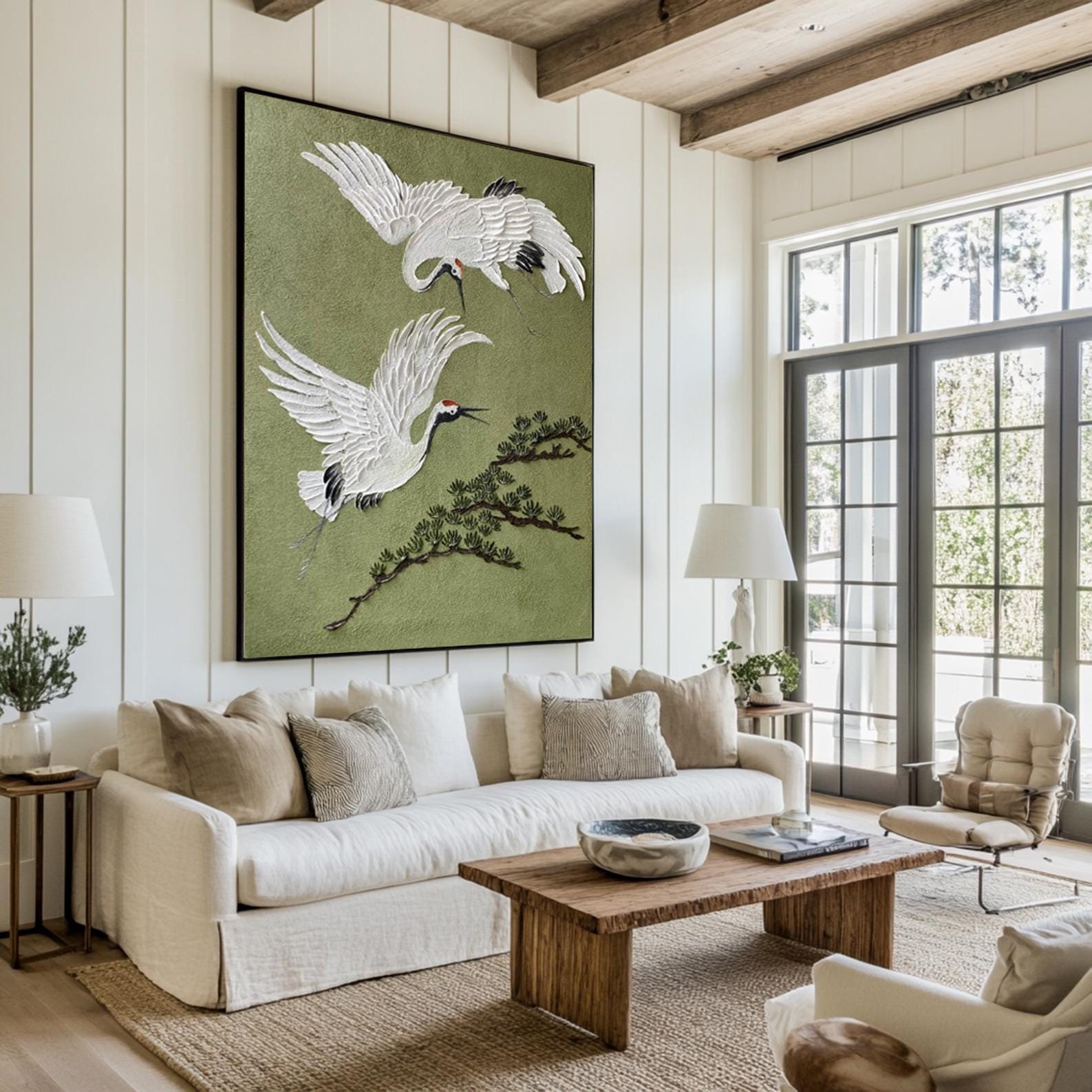 Large Oriental Crane Bird Oil Painting | KelorArt #AG 187