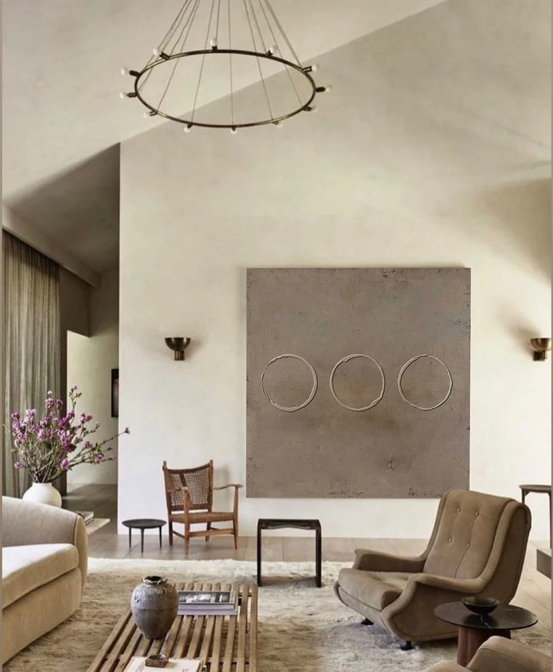Earthy Beige Wabi-Sabi Texture Art with Imperfect Circles #MM431