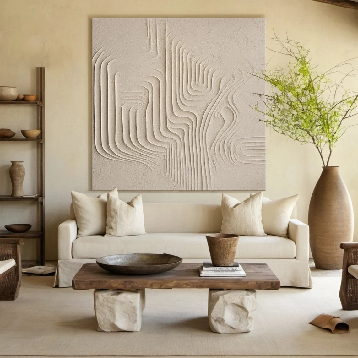 Textured Organic Forms Beige Abstract Minimalist Modern Art #MM235