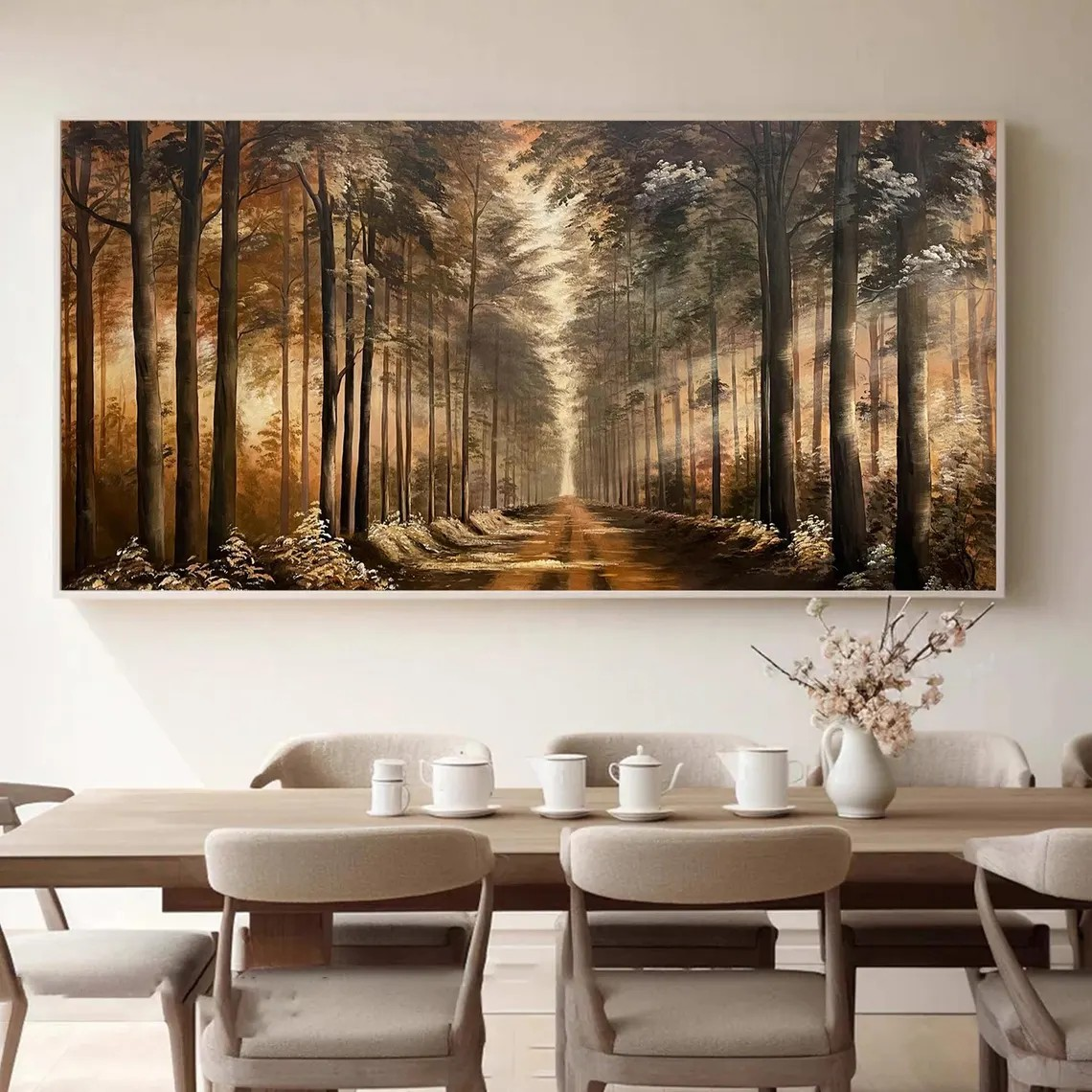 Golden Light Through Trees, Forest Landscape Pathway Wall Art #MM437