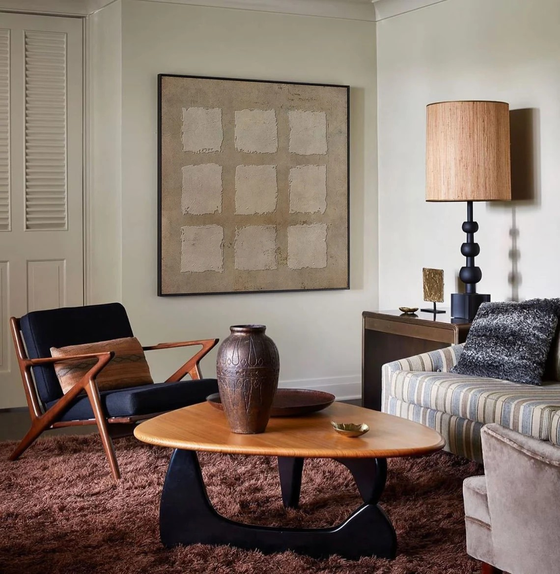 لوحة فنية جدارية من وابي ساب بتصميم شبكي مربع محايد بسيط، وملمس خشن، رقم MM430