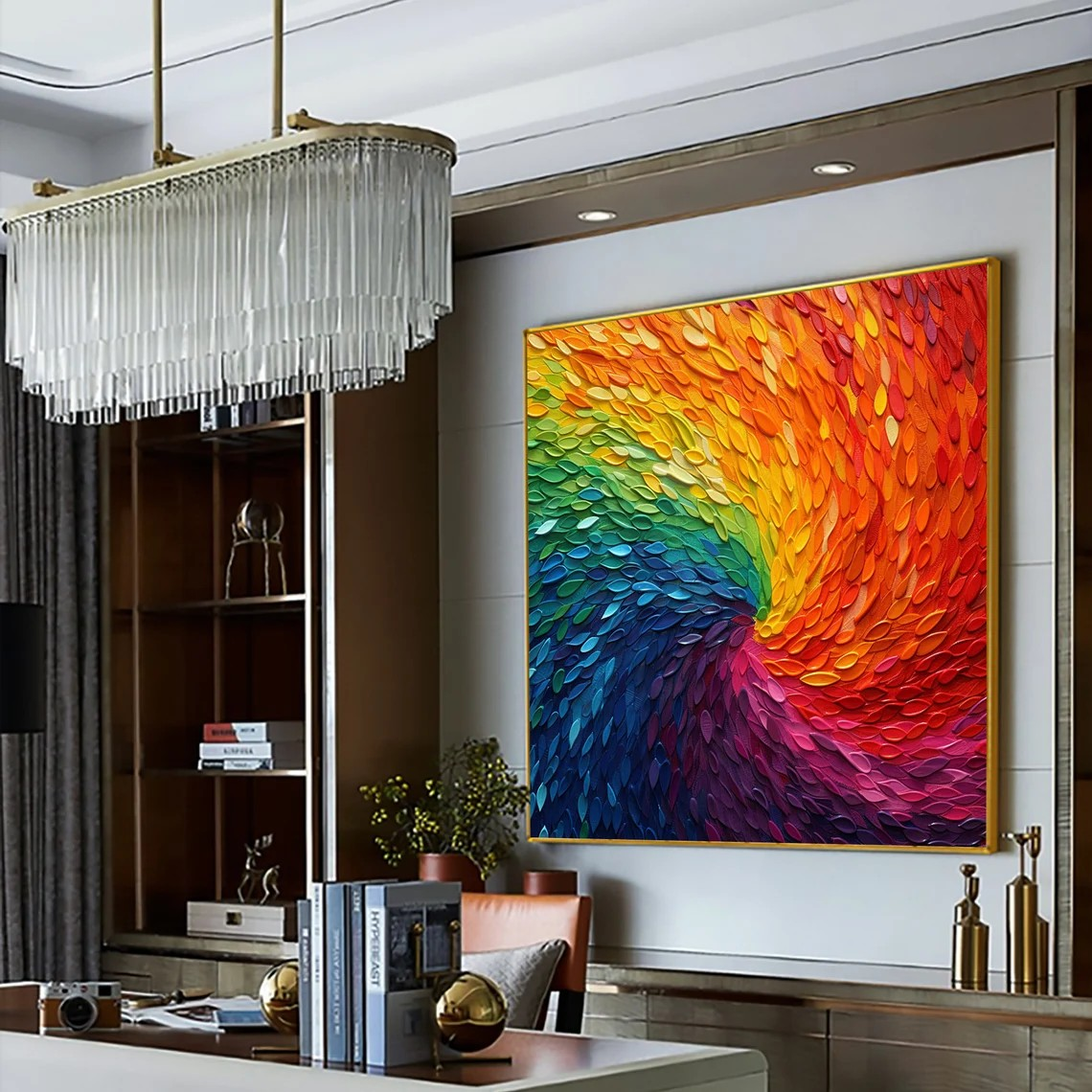 Abstract Colorful Vortex Texture Canvas with Impasto Rainbow #MM442