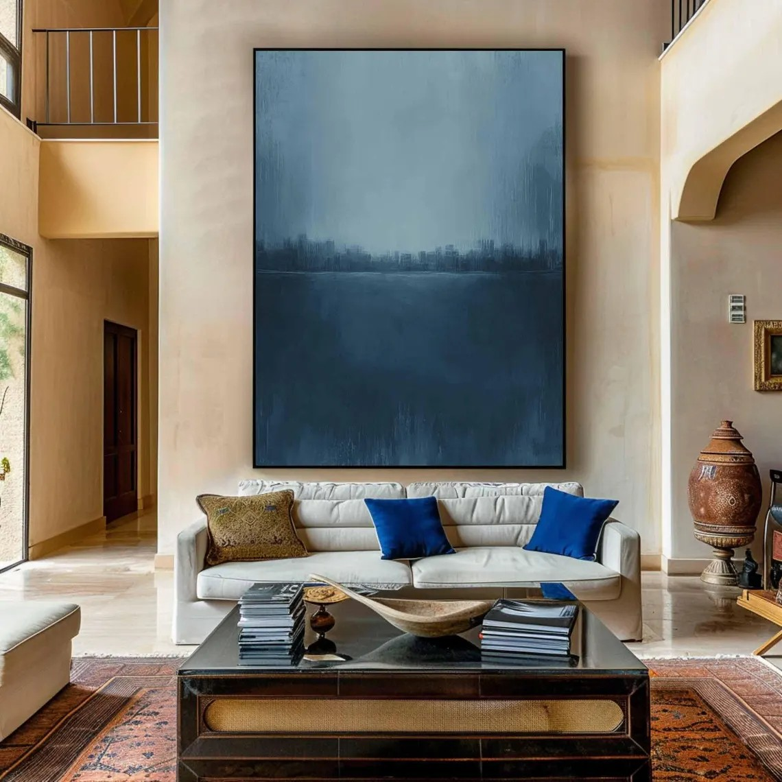 لوحة تجريدية جوية بألوان زرقاء ضبابية #MM236