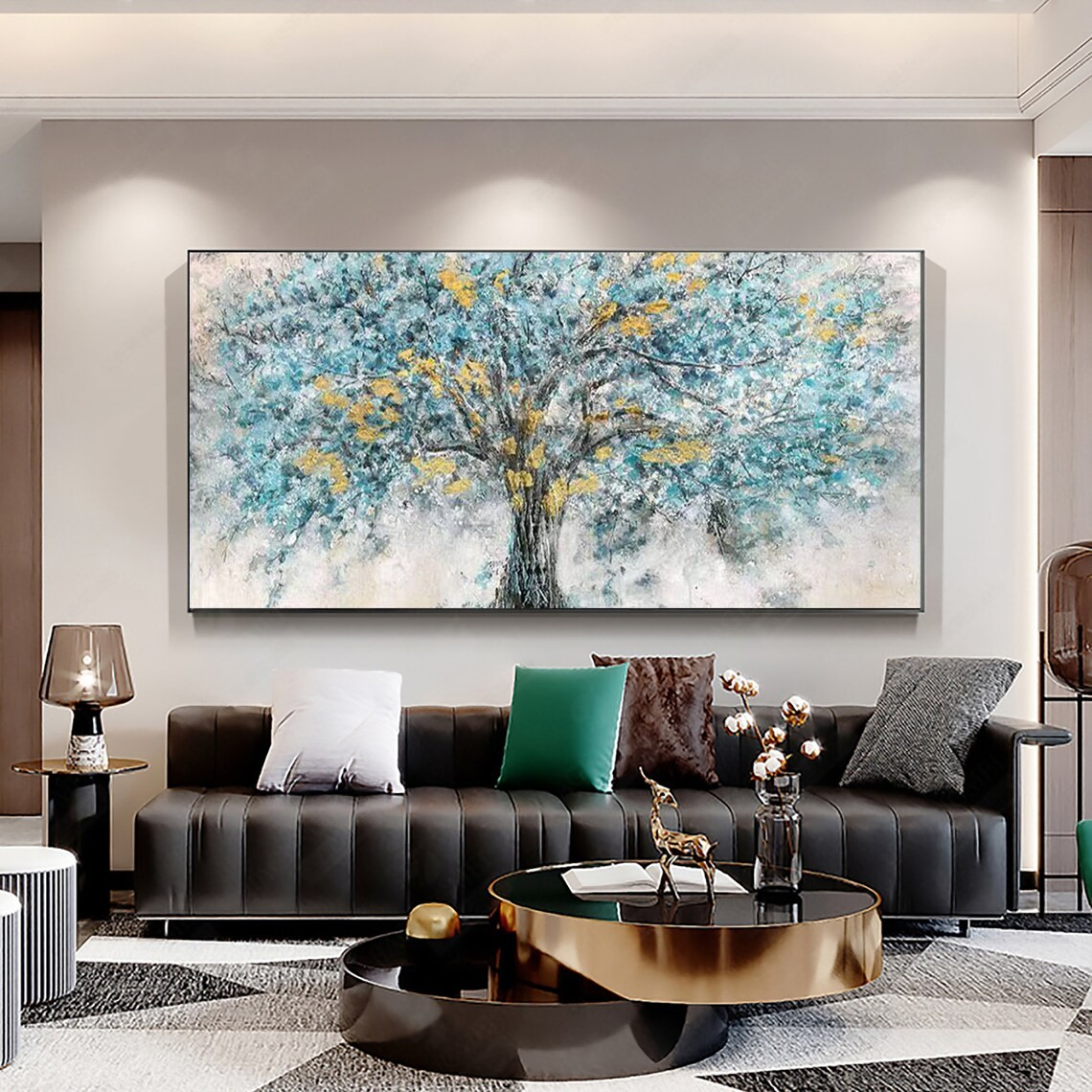 Abstract Tree with Gold Accents, Textured Modern Wall Art #MM436