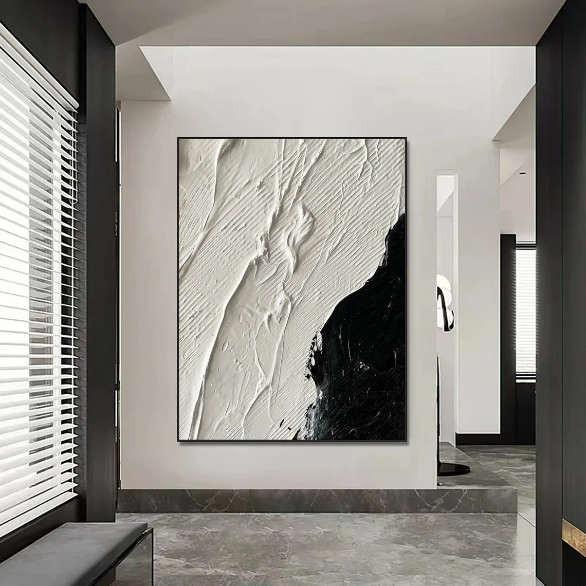Dramatic Black and White 3D Textured Abstract, Bold Wall Art #MM433