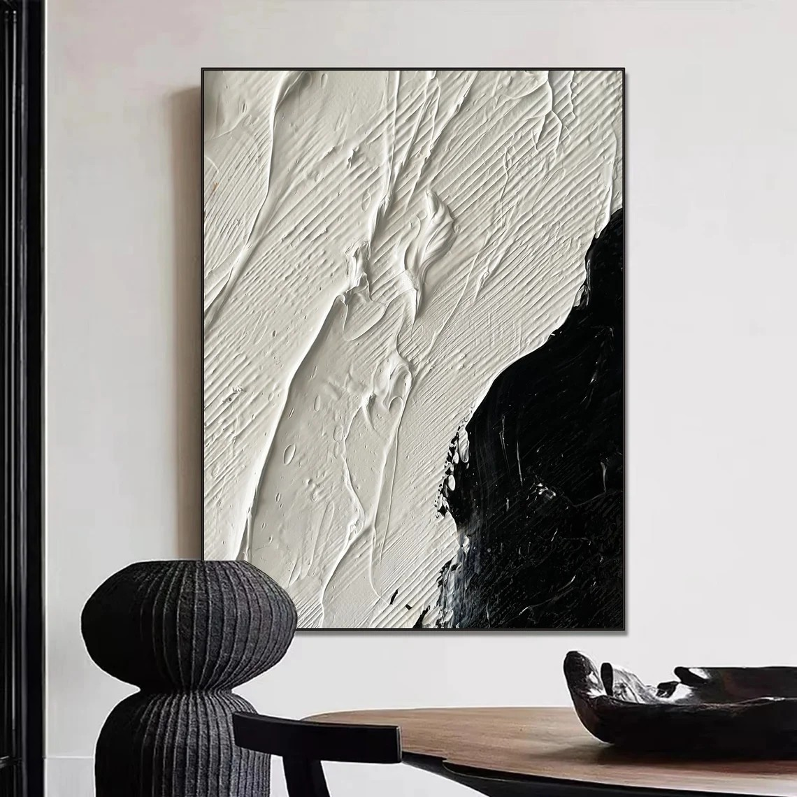 Dramatic Black and White 3D Textured Abstract, Bold Wall Art #MM433