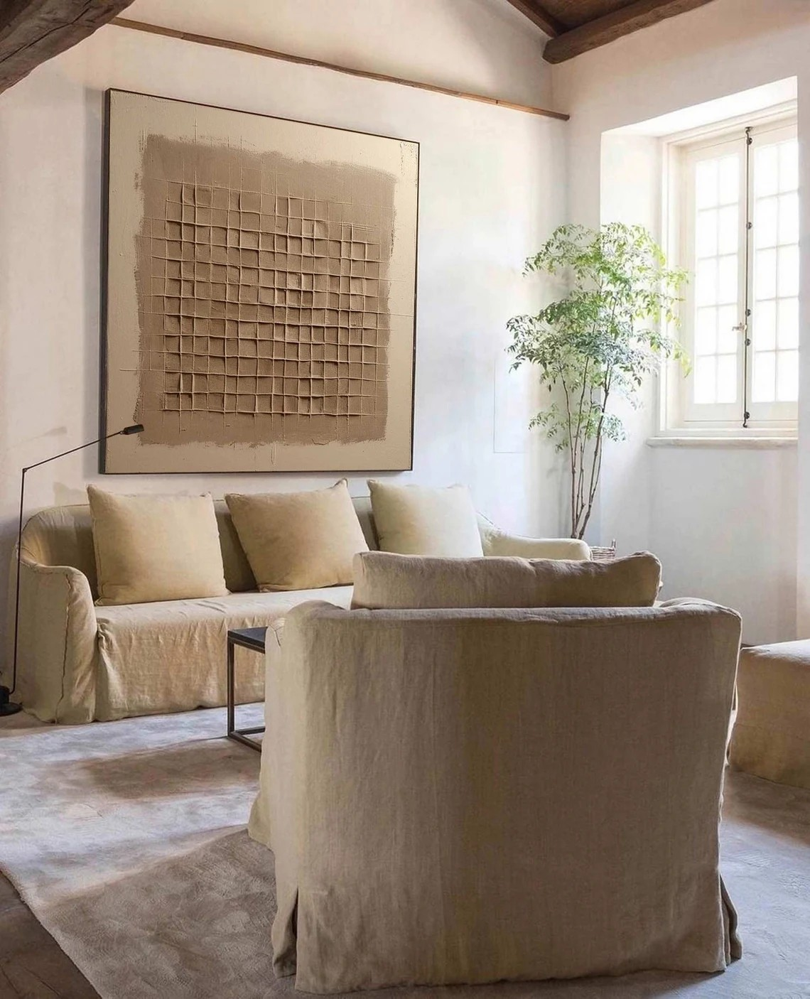 Earthy Grid Pattern, Minimalist Textured Contemporary Wall Art #MM417