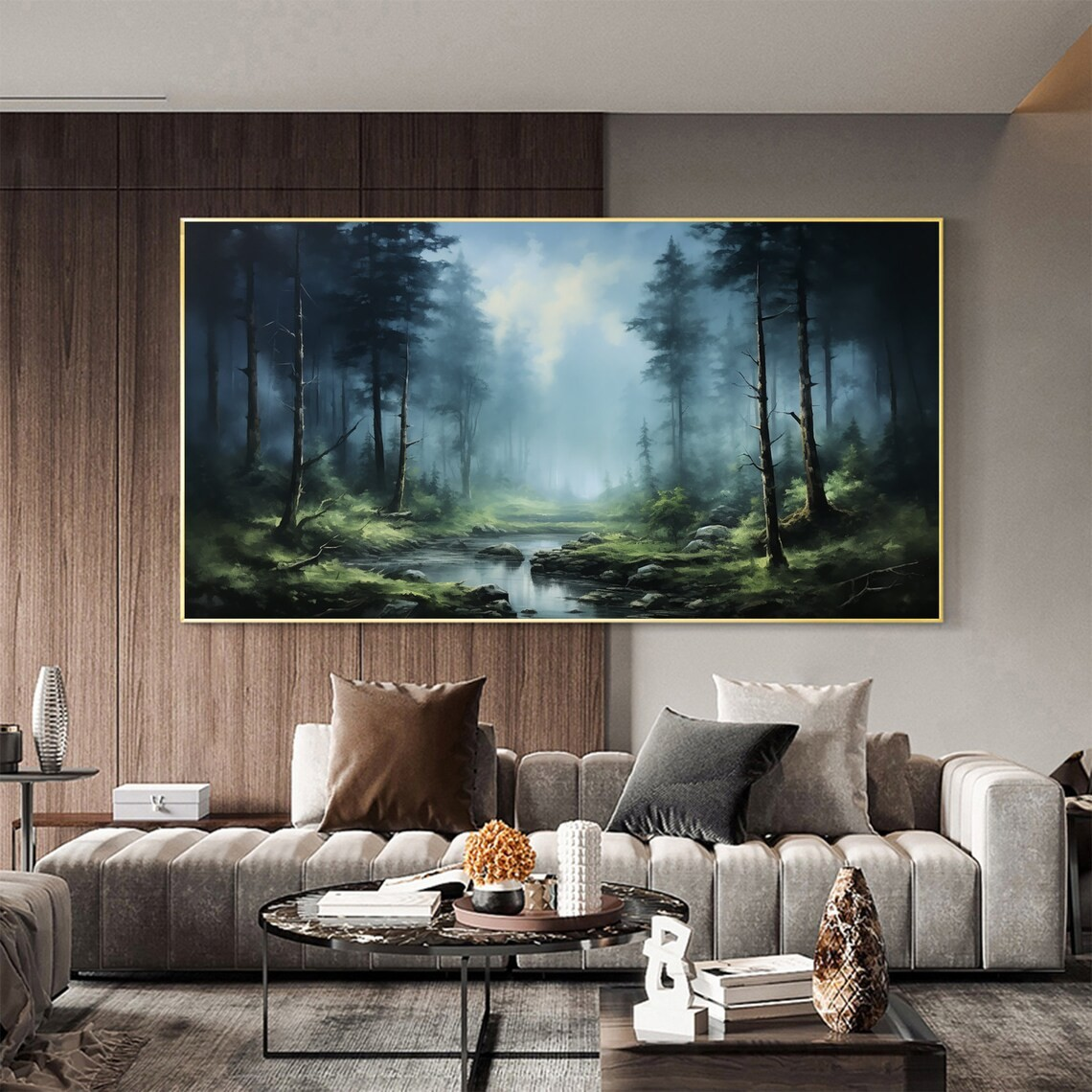 Forest Landscape Oil Painting, Misty Woodland Scene on Canvas #MM435