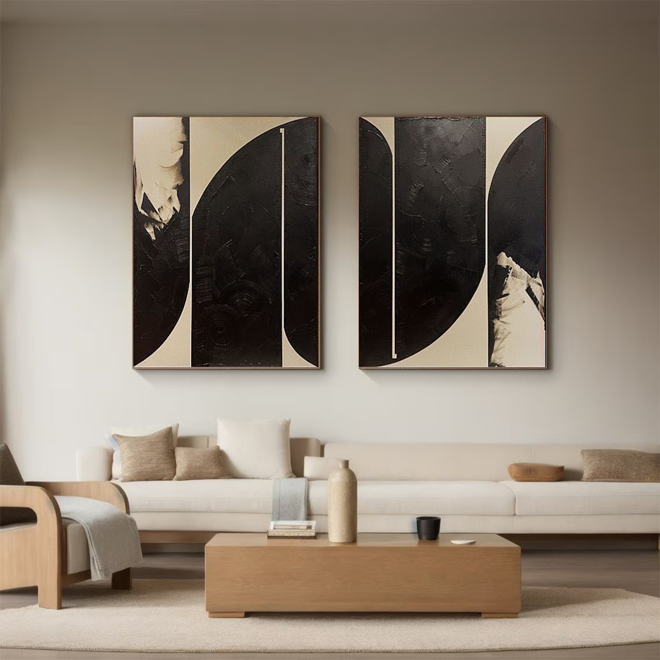 Black and Beige Abstract Canvas For House Decor #MMS013