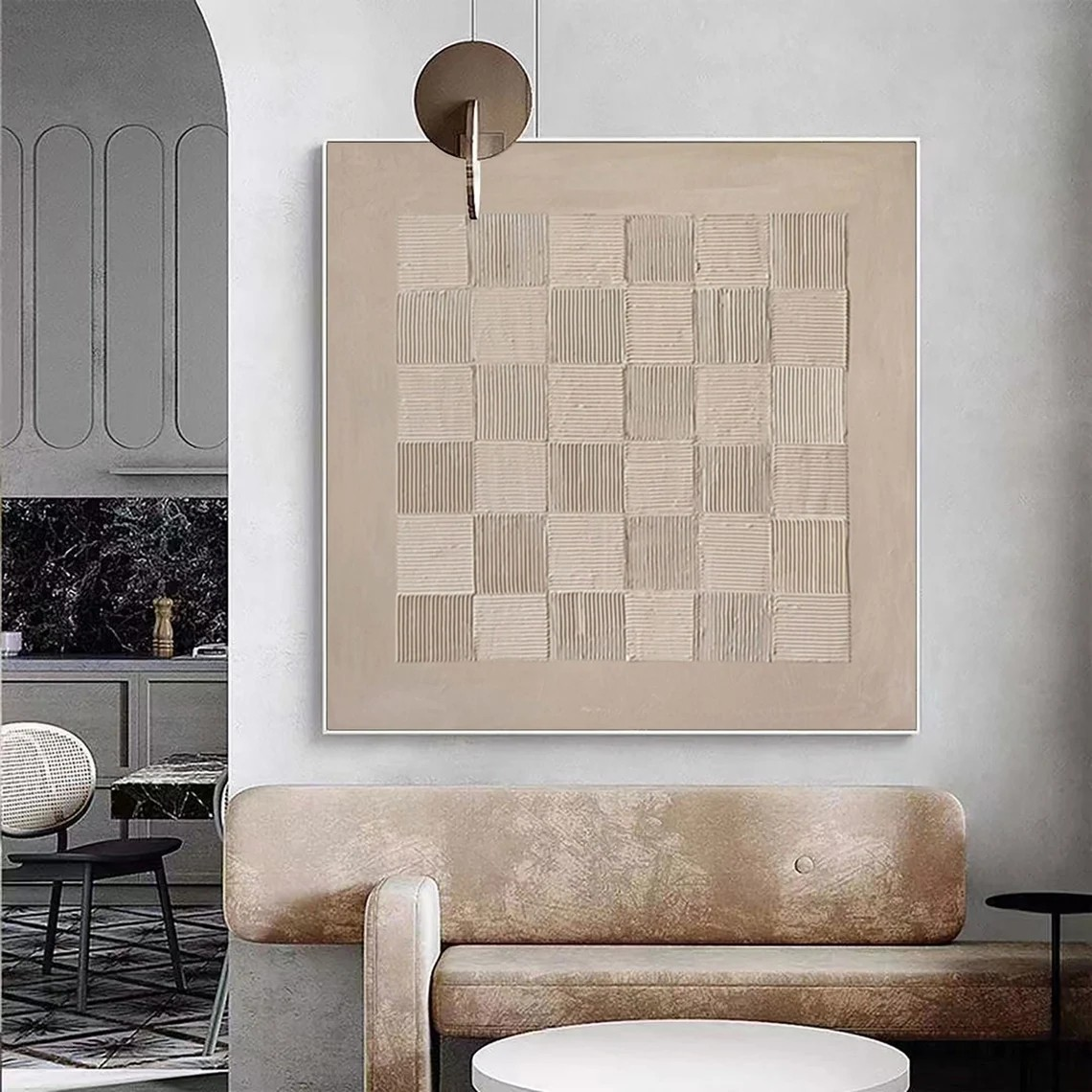 Beige 3D Texture Wall Art, Minimalist Geometric Relief Painting #MM429