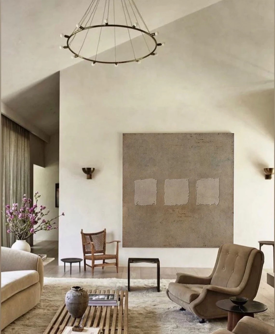 Earthy Beige Abstract, Imperfect Squares, Wabi-Sabi Texture Art #MM427