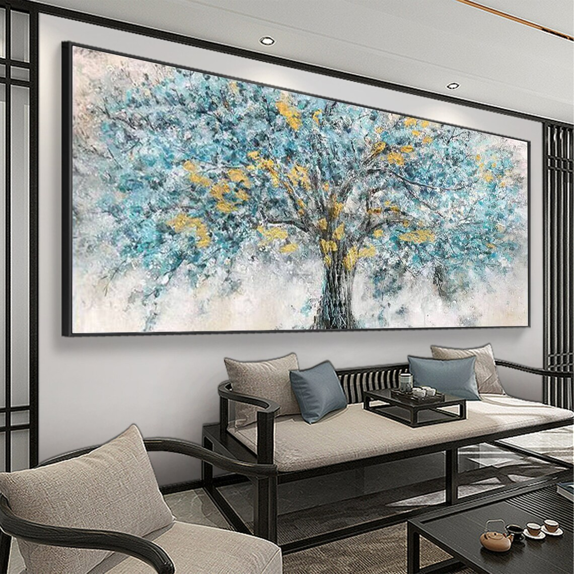 Abstract Tree with Gold Accents, Textured Modern Wall Art #MM436