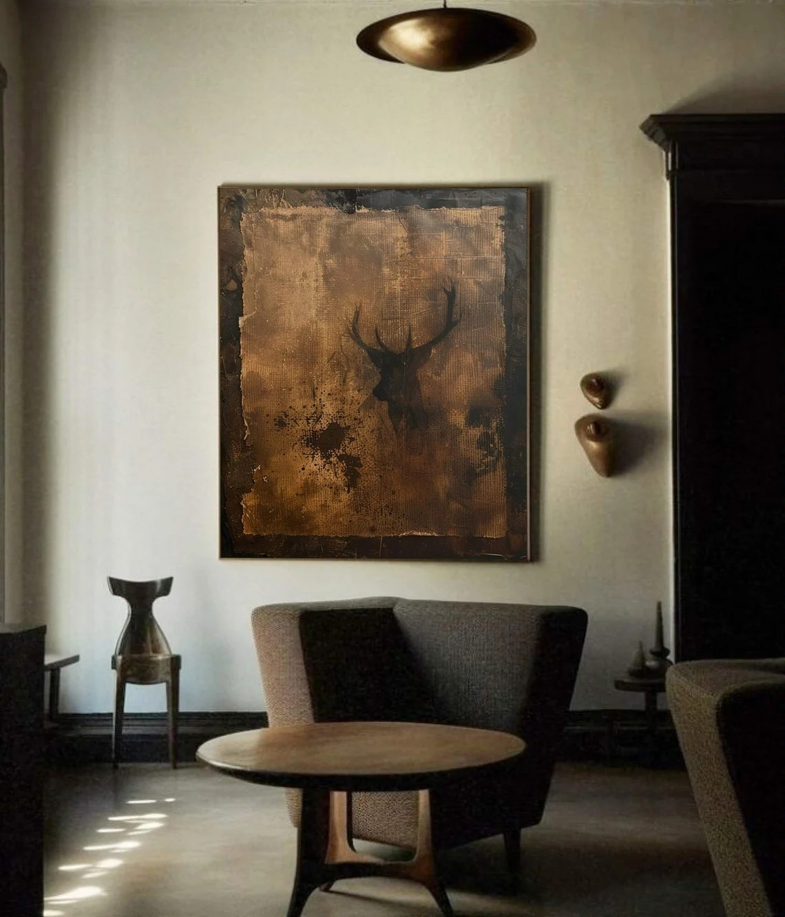 Brown Textured WABI SABI Art with Stag Modern Minimalist Wall Decor #MM216