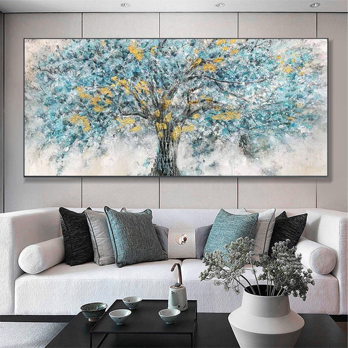 Abstract Tree with Gold Accents, Textured Modern Wall Art #MM436