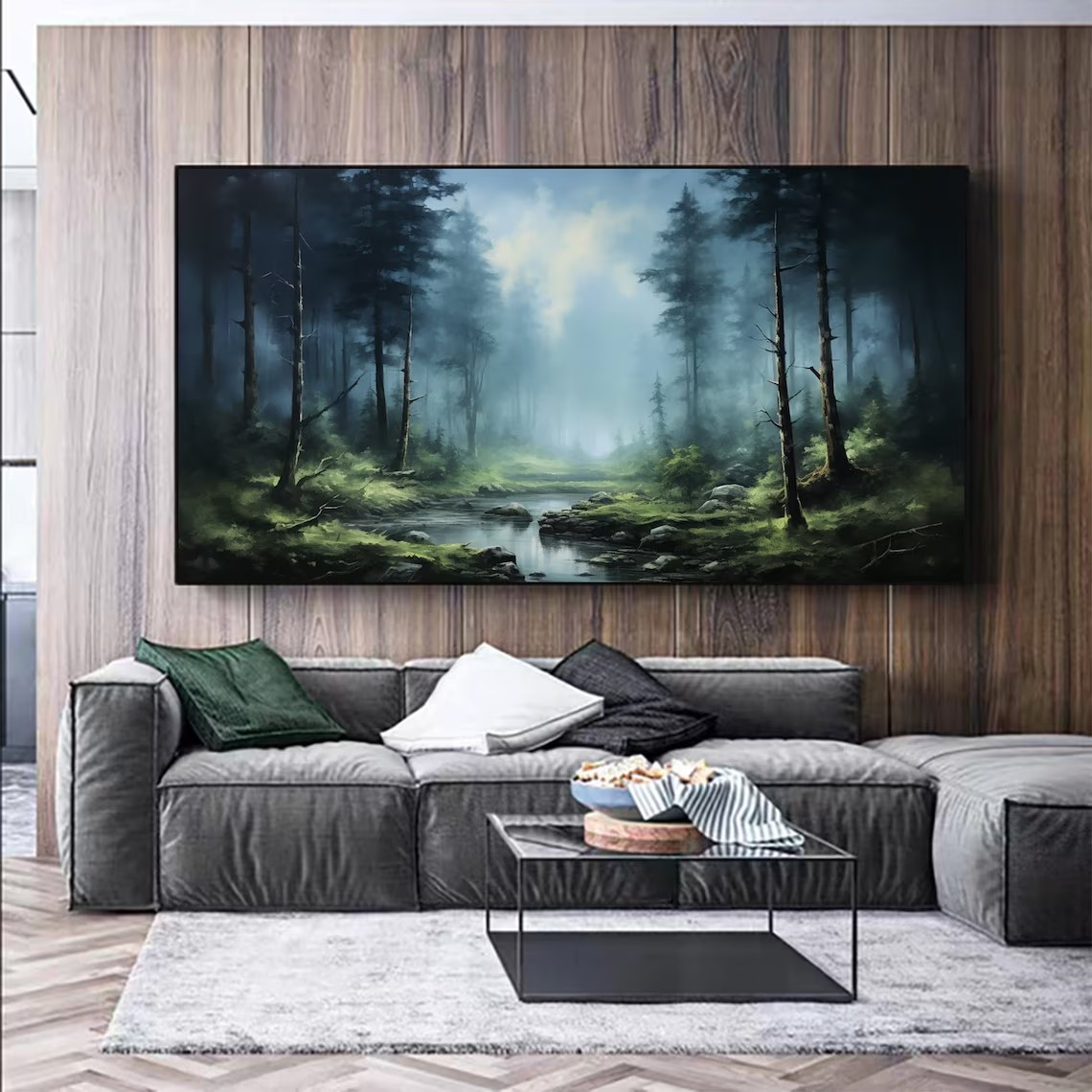 Forest Landscape Oil Painting, Misty Woodland Scene on Canvas #MM435