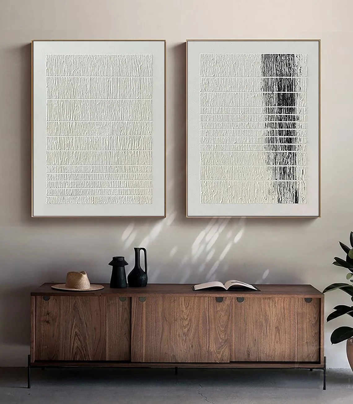 Textured Minimalist Art Set, Abstract Black & White Paintings, Modern
