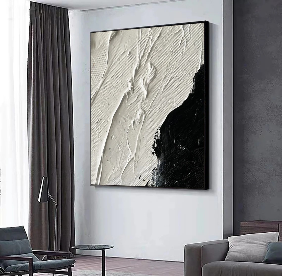 Dramatic Black and White 3D Textured Abstract, Bold Wall Art #MM433