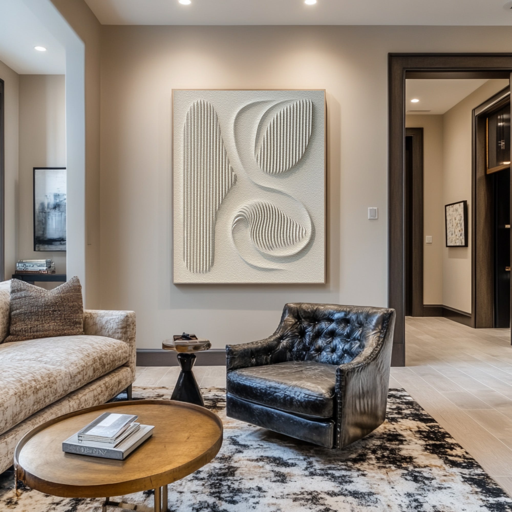 Abstract Curved Line Relief Painting Modern Foyer Art #AG 084