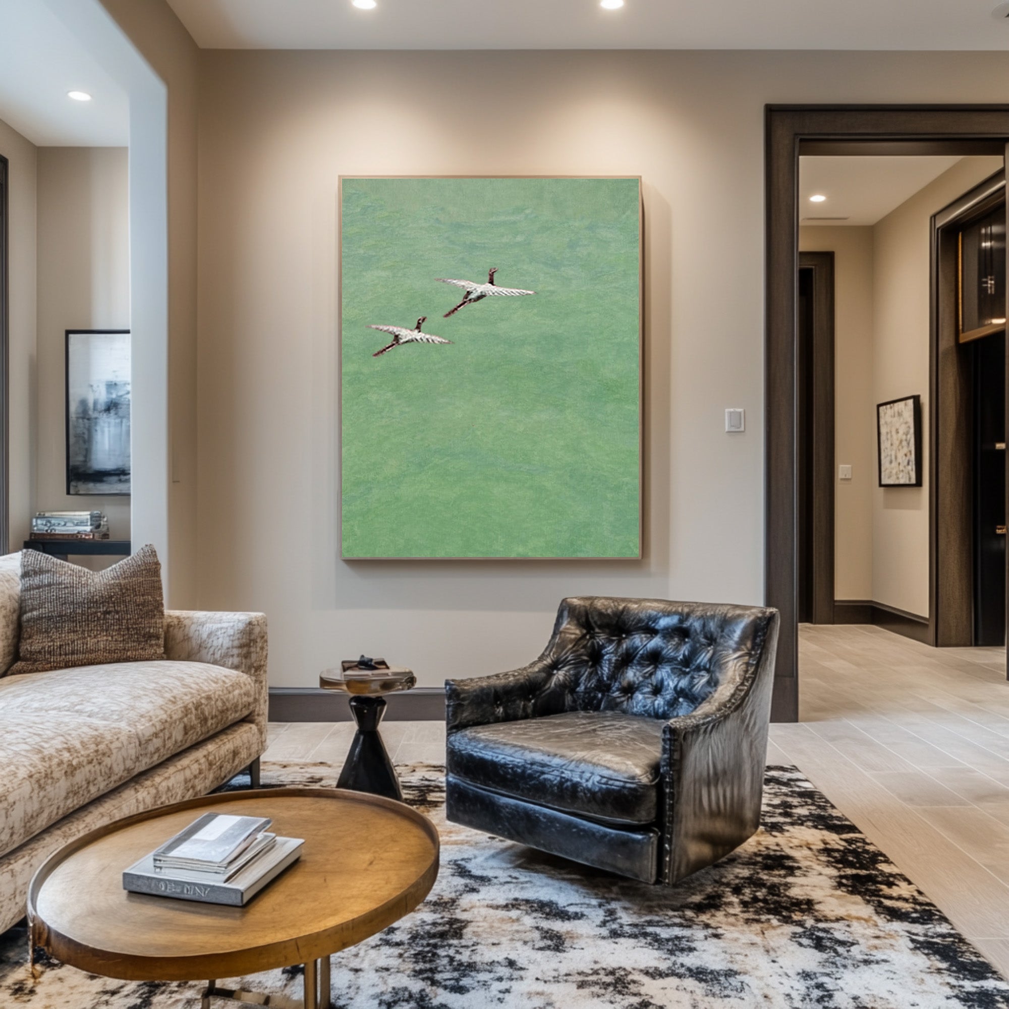 Minimalist Crane Bird Art | Light Green Serene Painting #AG 085