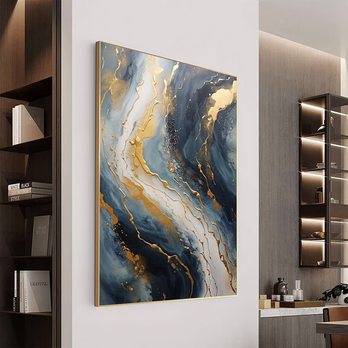 Dynamic Gold Foil Luxury Wall Art with Abstract Marble Texture #MM434