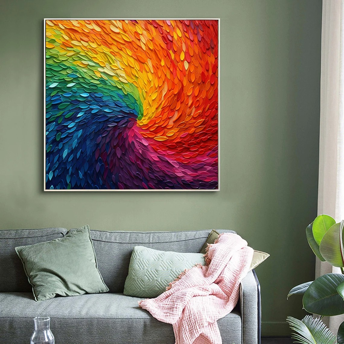Abstract Colorful Vortex Texture Canvas with Impasto Rainbow #MM442