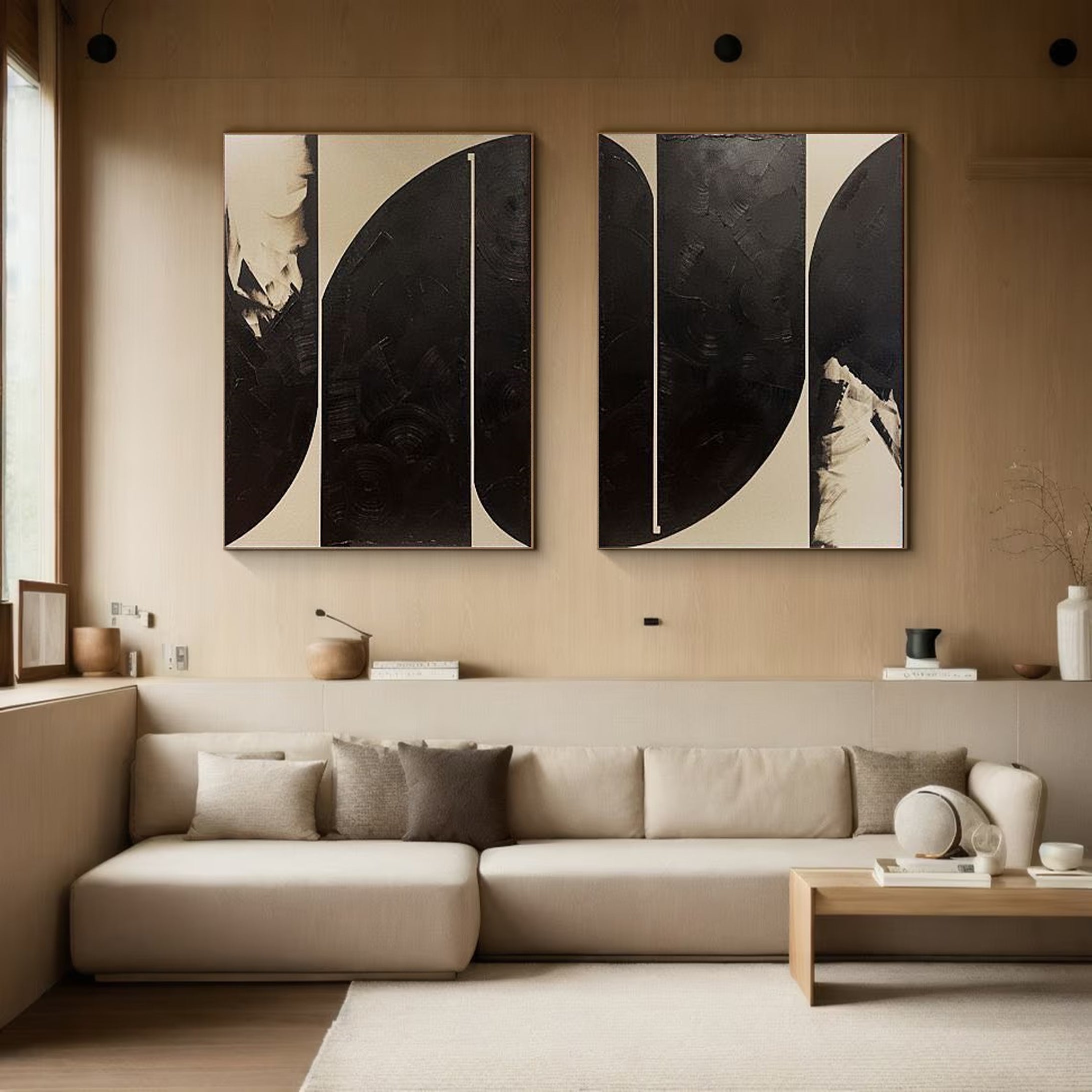 Black and Beige Abstract Canvas For House Decor #MMS013