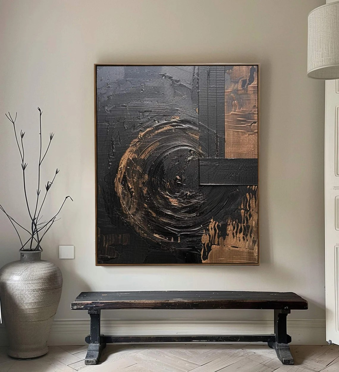 Black & Brown Dynamic Brushstrokes Textured Abstract Wall Art #MM240