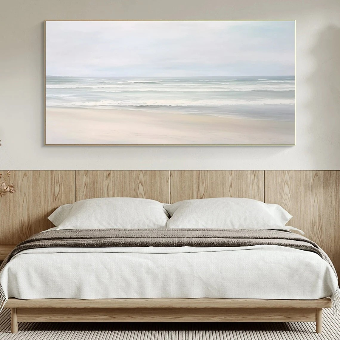 Serene Beach Landscape Oil Painting, Calming Coastal Art on Canvas #MM444