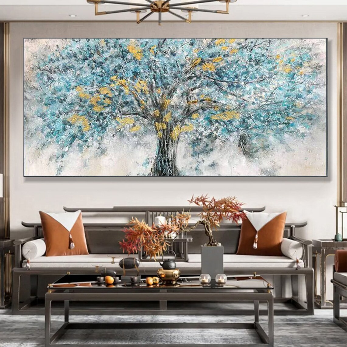 Abstract Tree with Gold Accents, Textured Modern Wall Art #MM436