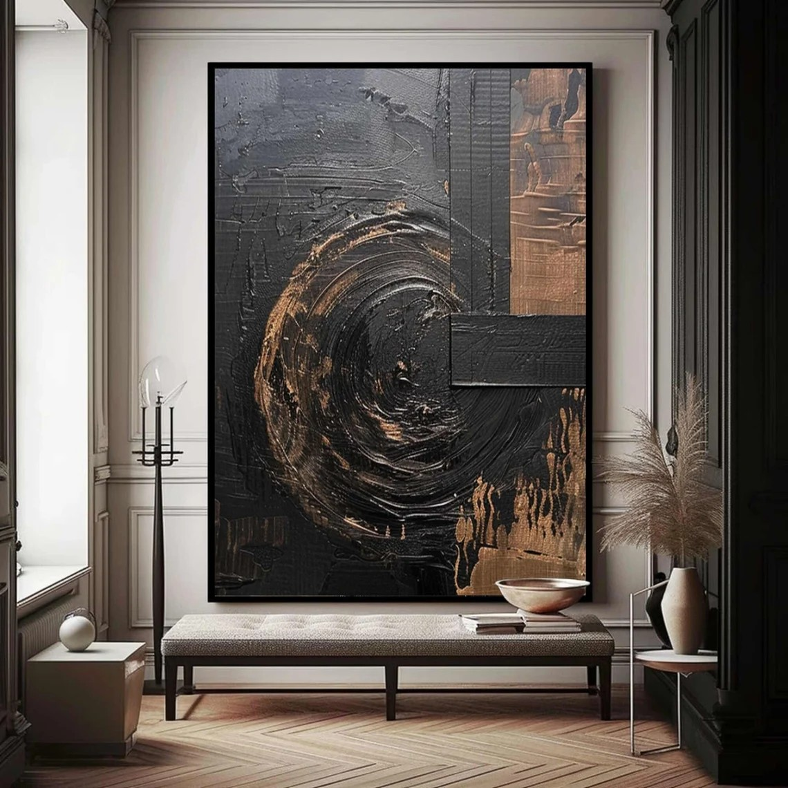Black & Brown Dynamic Brushstrokes Textured Abstract Wall Art #MM240