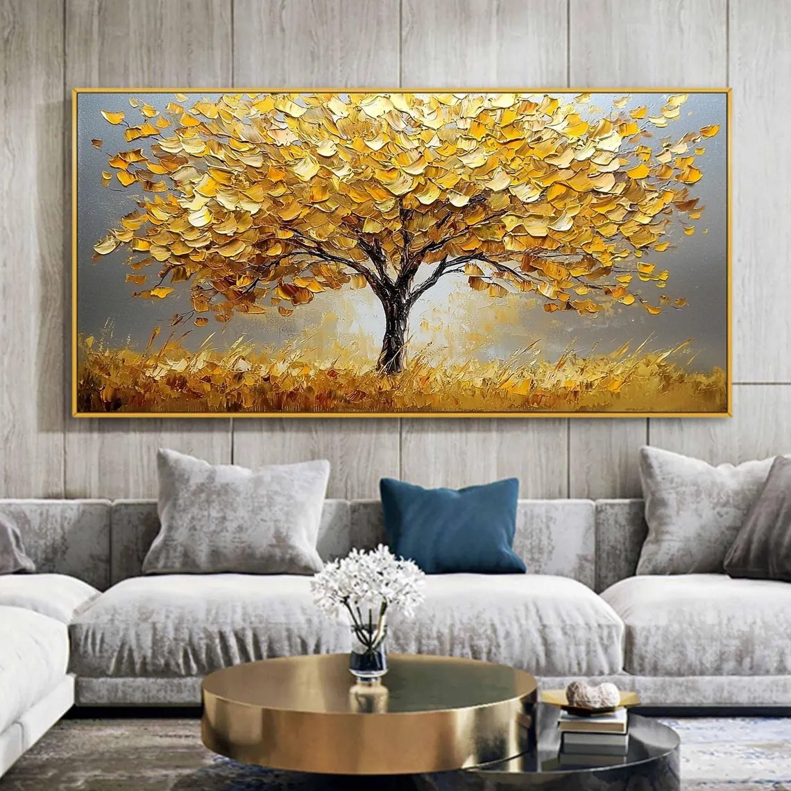 Modern Impasto Texture Gold Tree Wall Art, Luxurious Piece #MM440