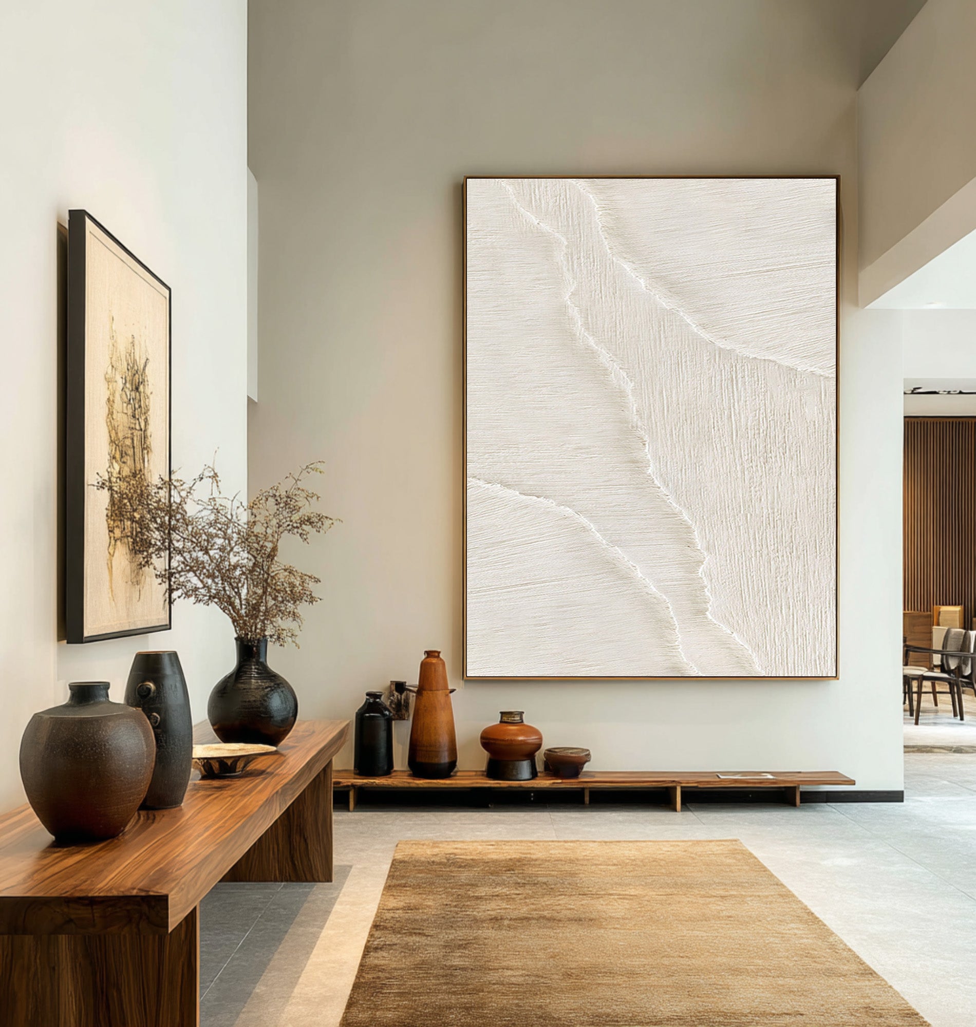 Large Beige Ripple Painting - Minimalist Entryway Art #AG 071