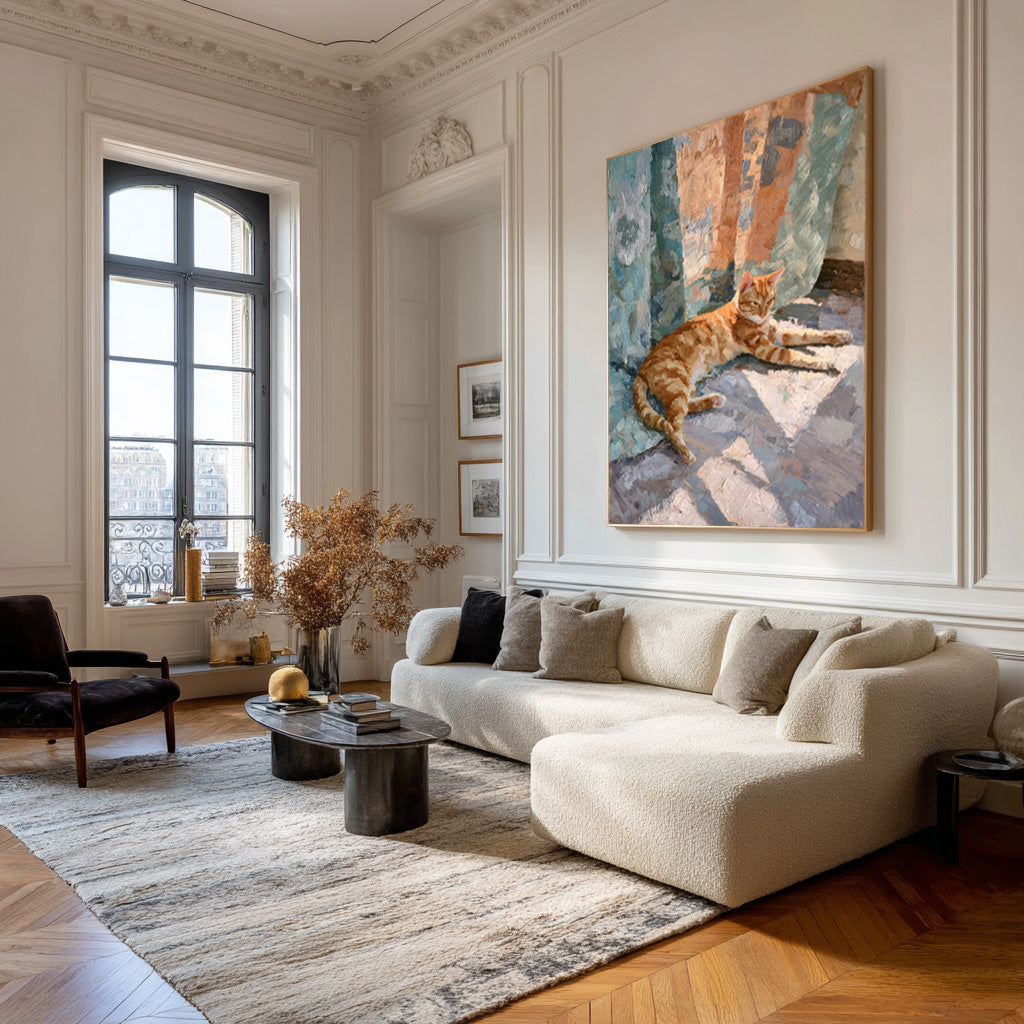 Cat in Sunlight Canvas - Modern Animal Painting #AG 055