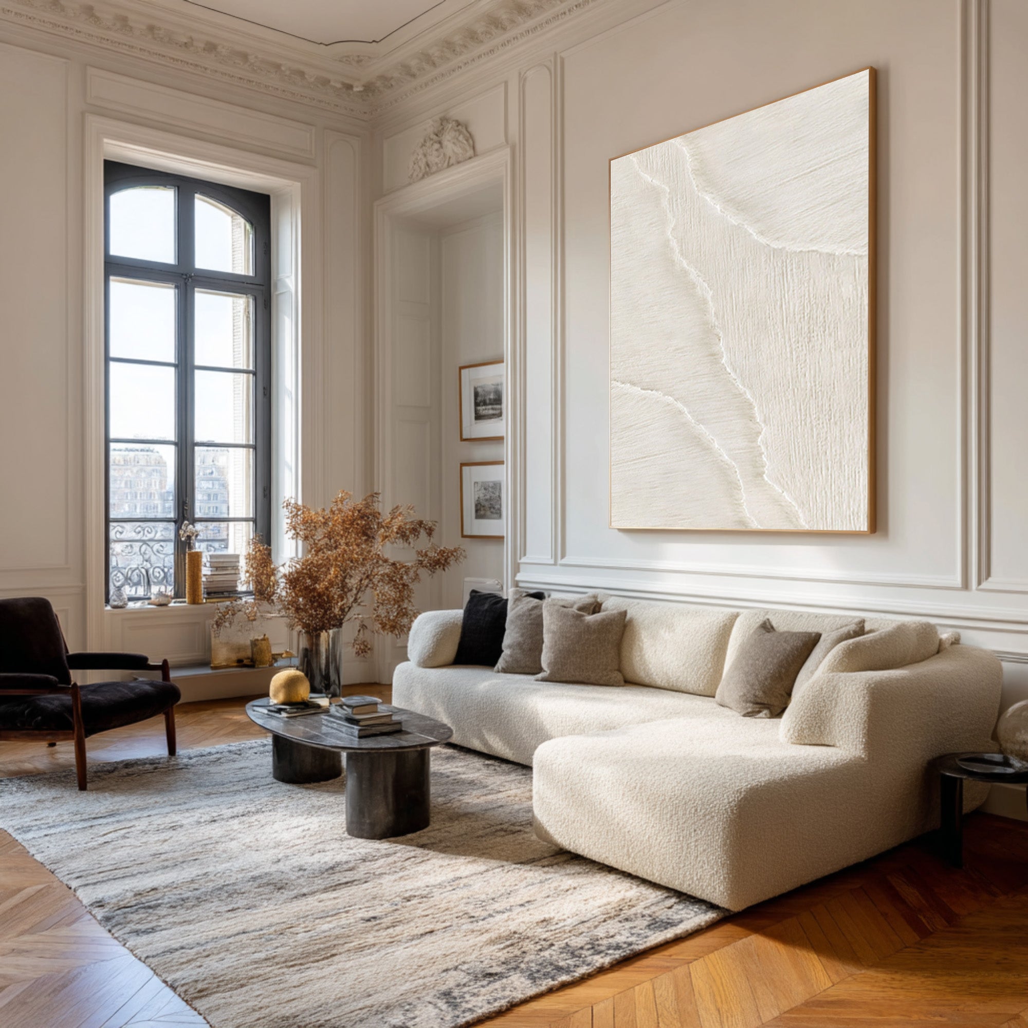 Large Beige Ripple Painting - Minimalist Entryway Art #AG 071