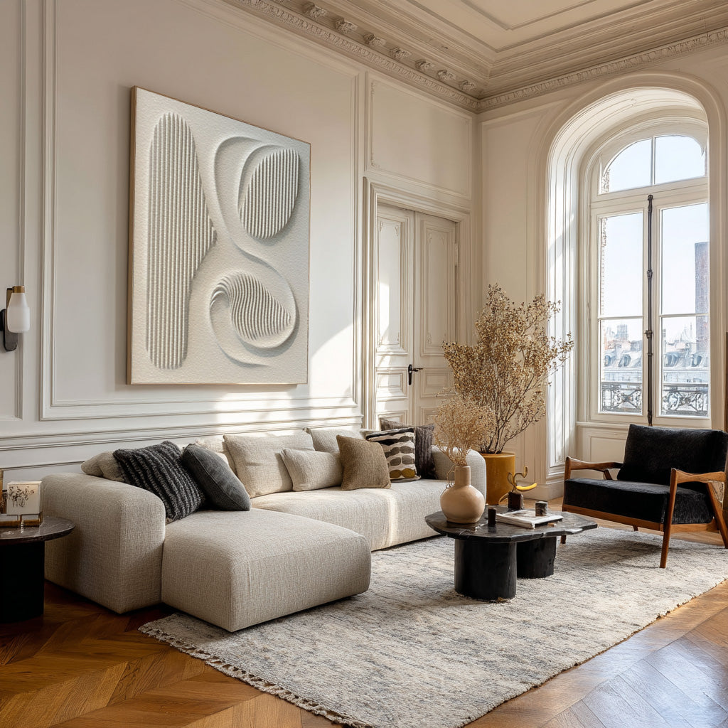 Abstract Curved Line Relief Painting Modern Foyer Art #AG 084