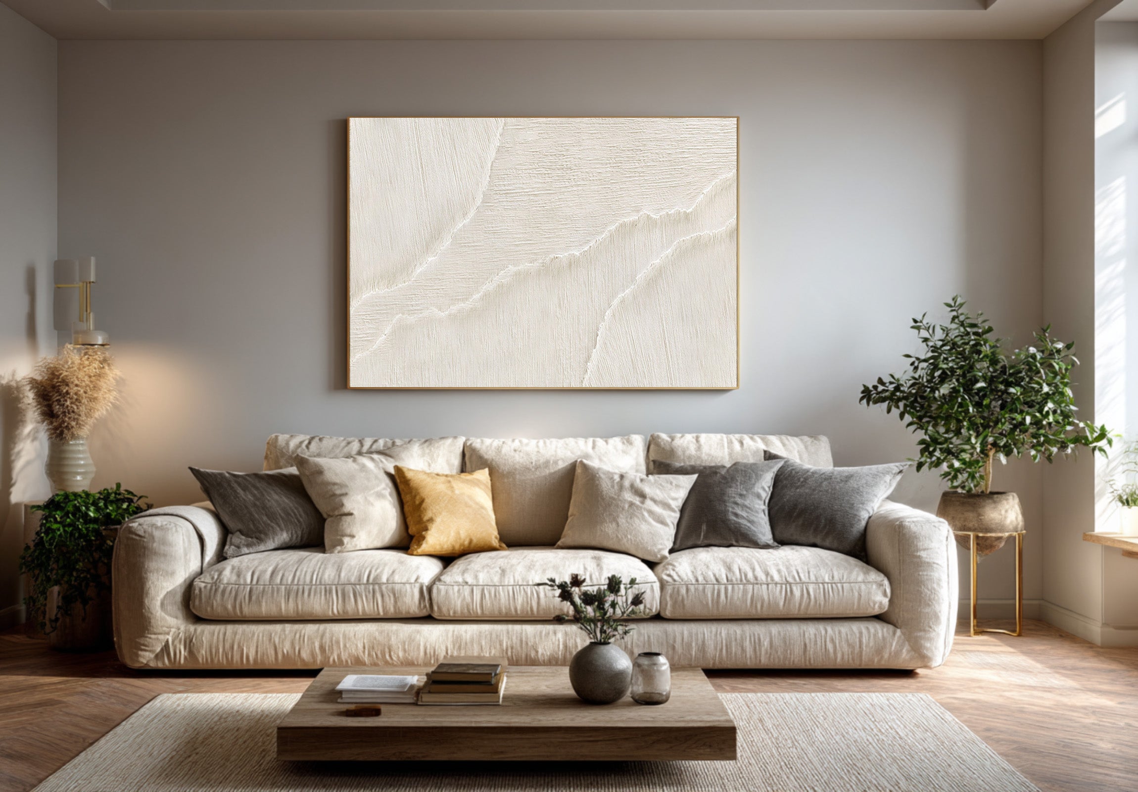 Neutral Tone Ocean Wave Painting - Large Minimalist Canvas #AG 070