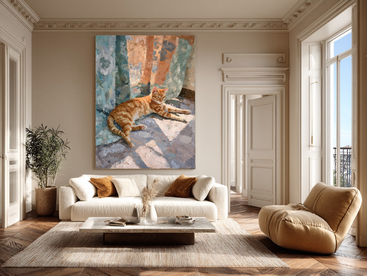 Cat in Sunlight Canvas - Modern Animal Painting #AG 055