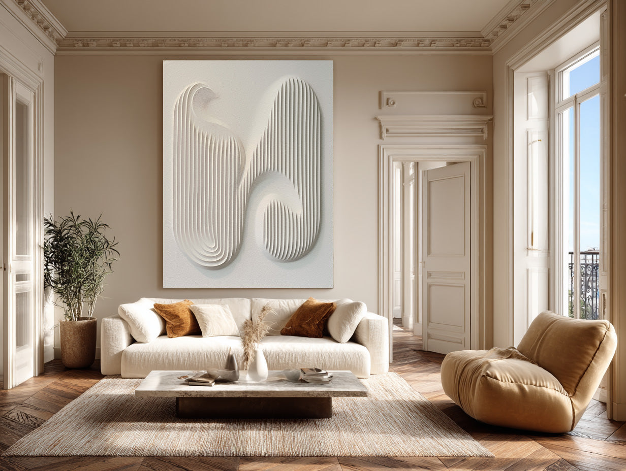 Contemporary Patterned Wall Art Textured White Canvas #AG 083