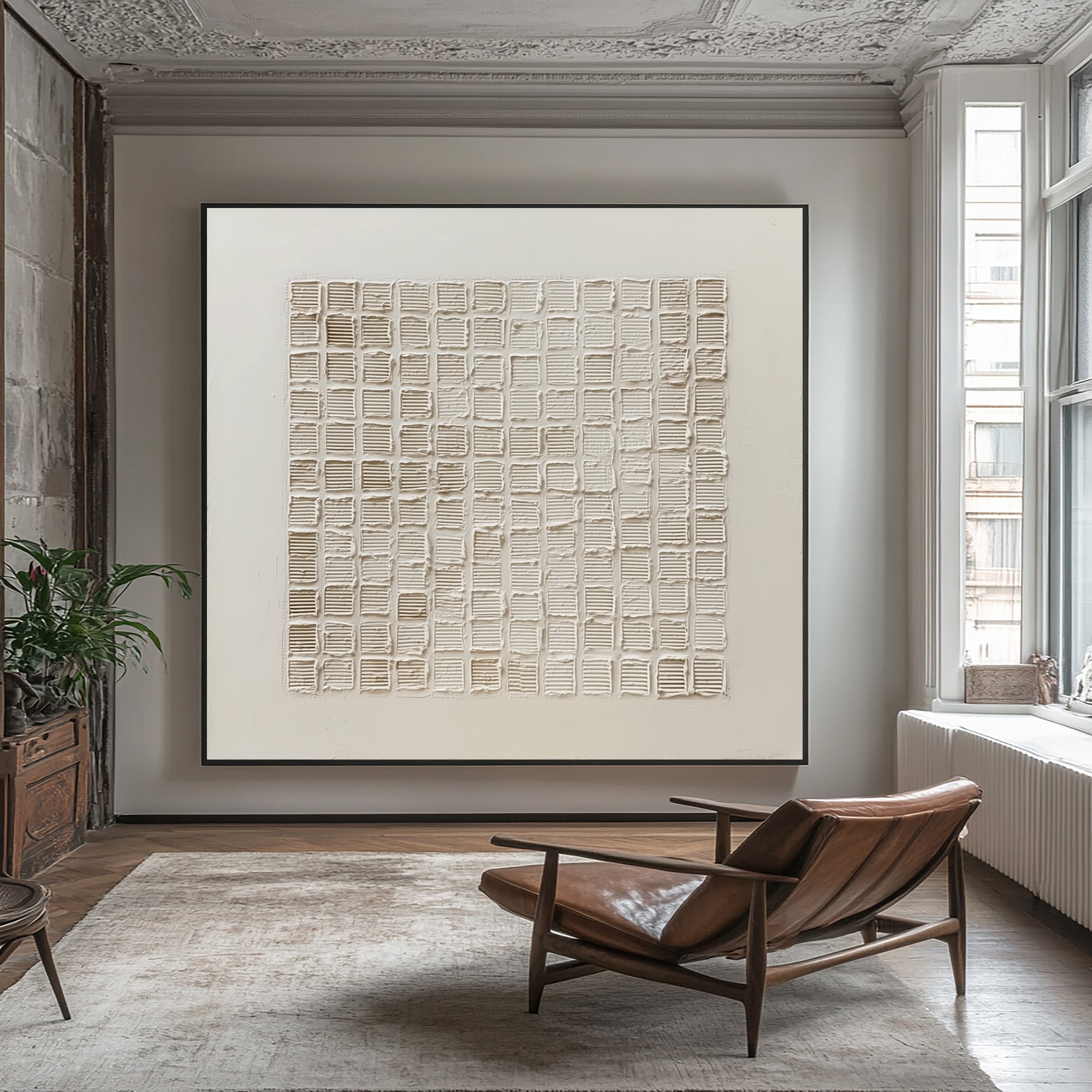 Minimalist Relief Painting - Abstract Grid Decor #AG 058