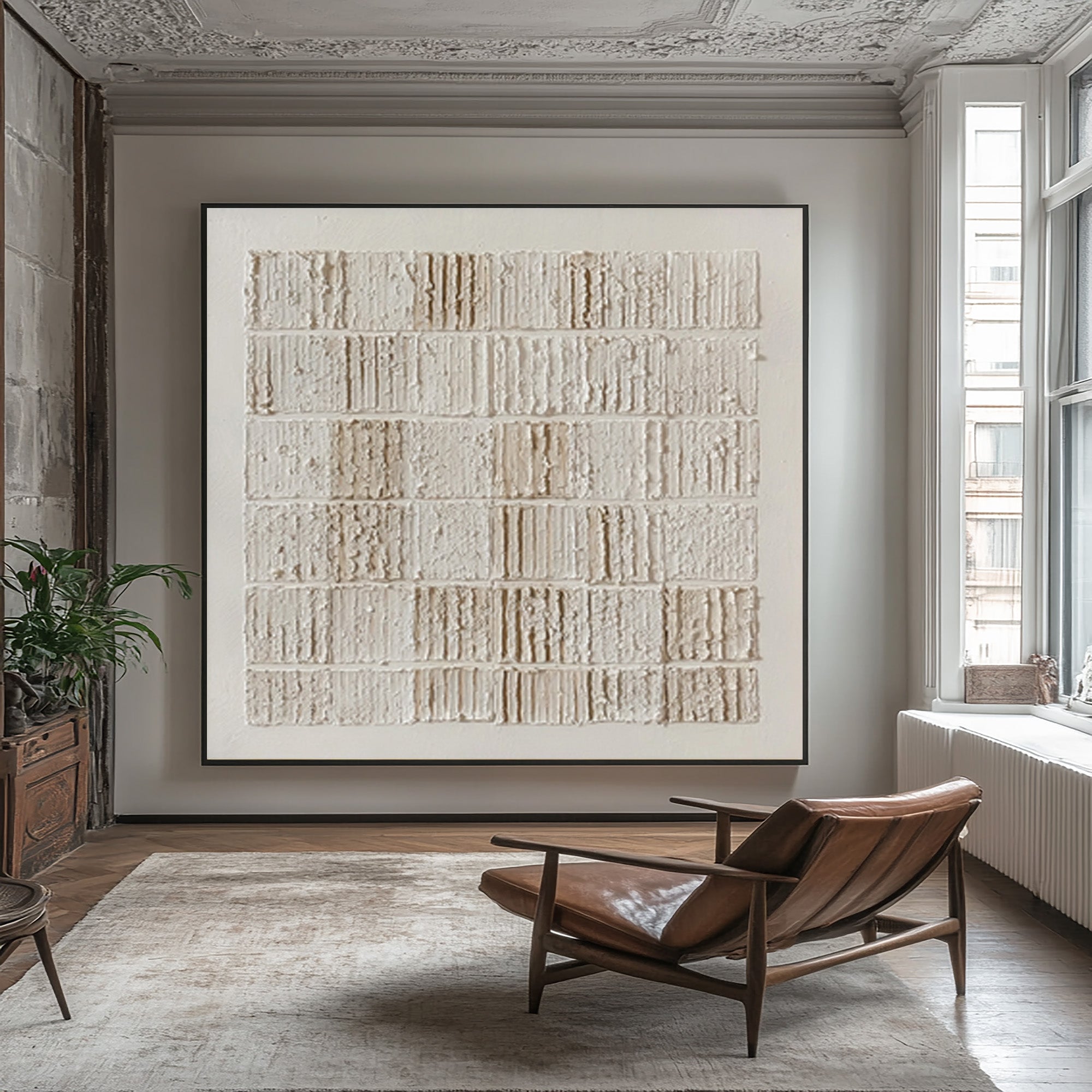 Large White Relief Painting - Minimalist Wall Decor #AG 057